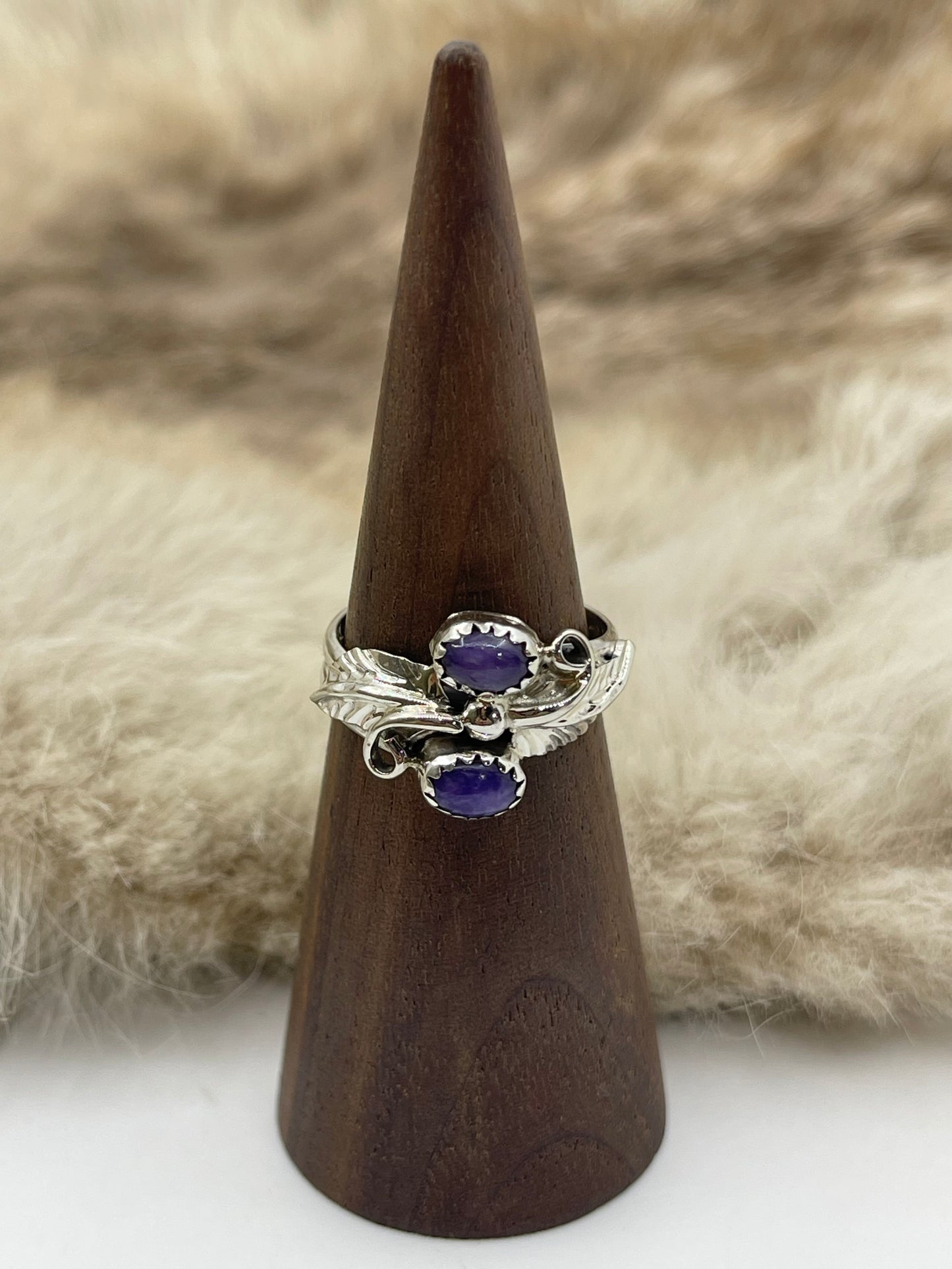 8.0 2 Stone Charoite Ring by Harry B. Yazzie, Navajo