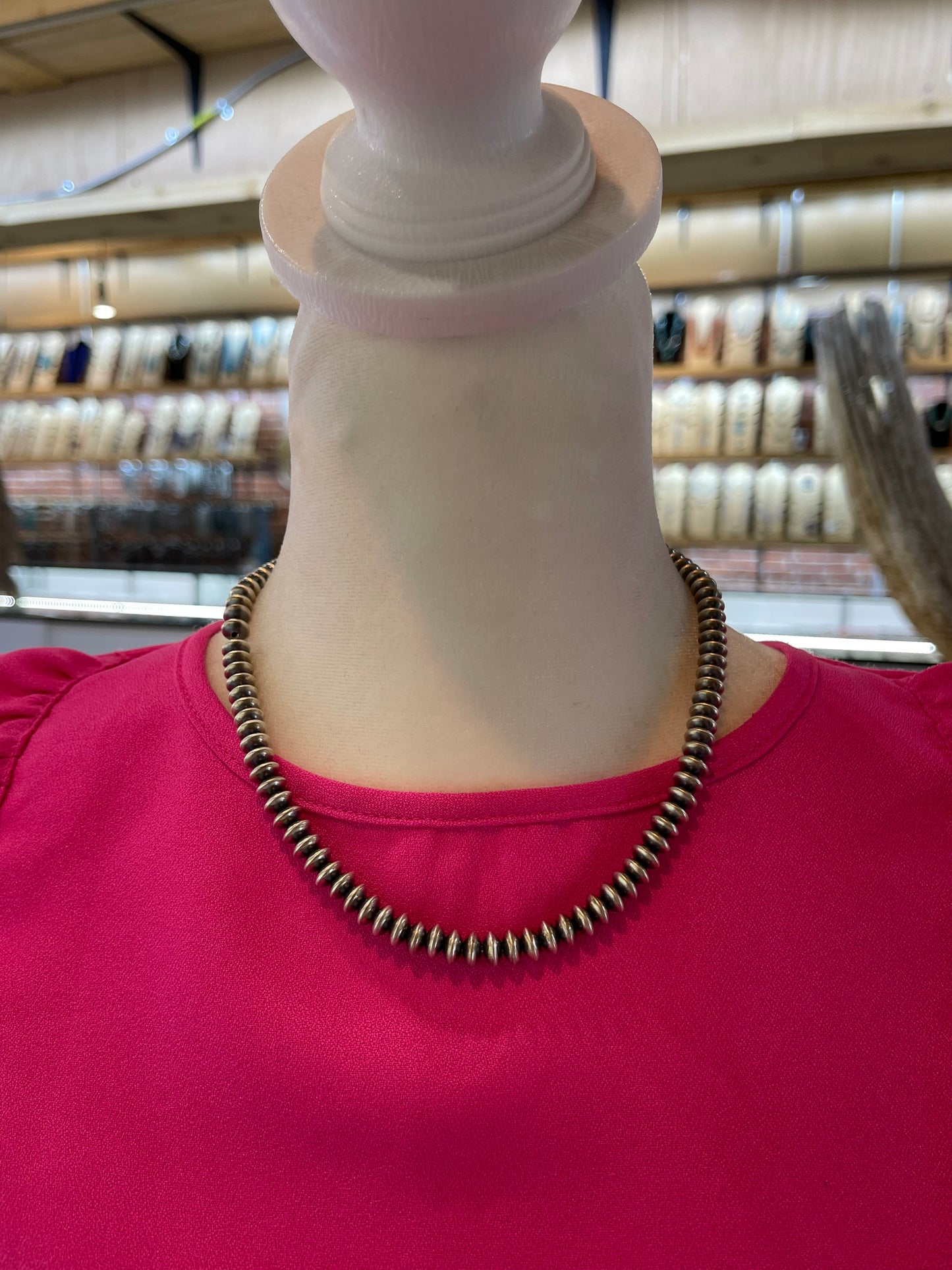 16" 7mm Handmade Rondelle Beaded Necklace by Bryannen Halwood, Navajo