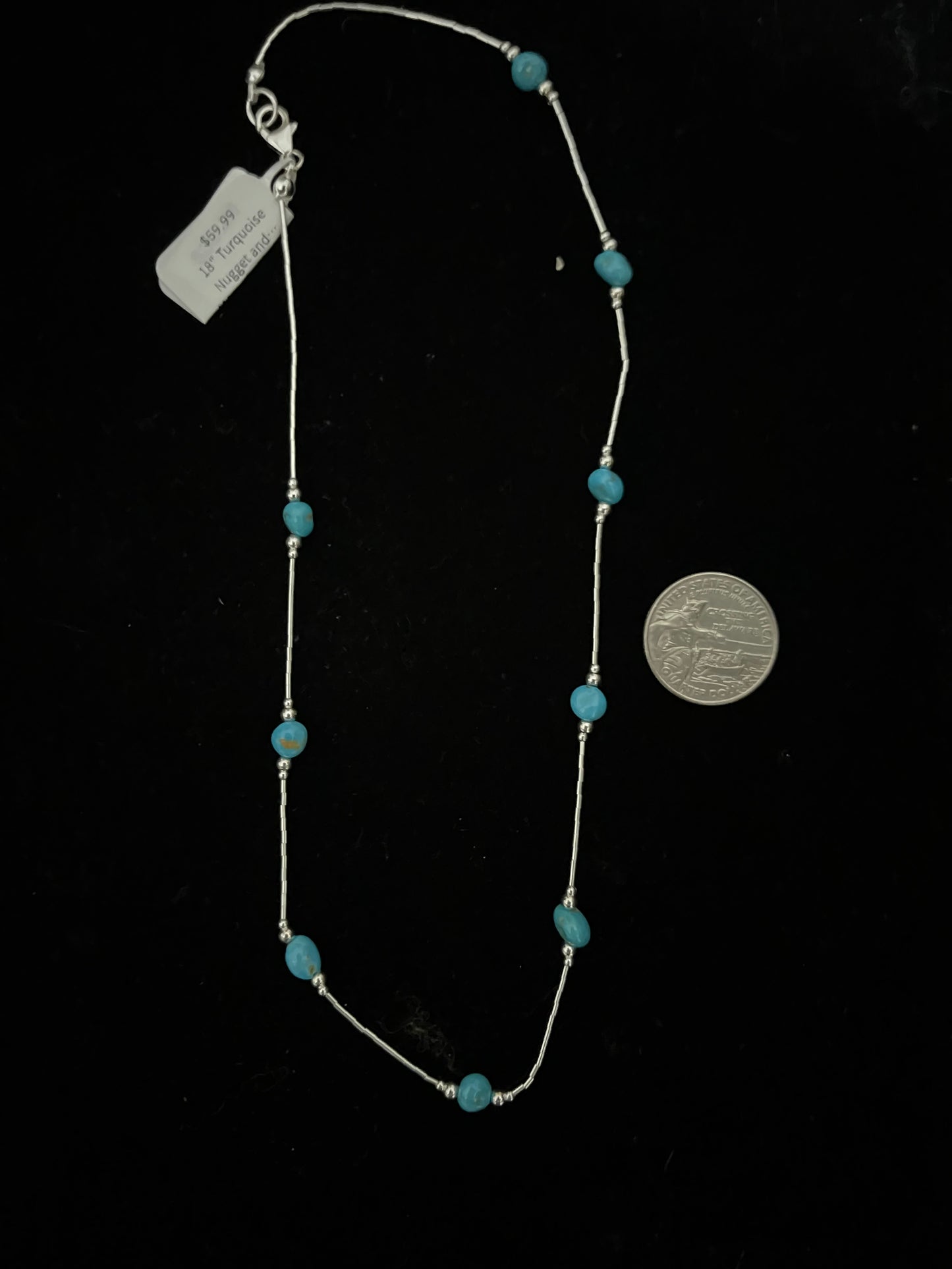 18" Turquoise Nugget and Liquid Silver Necklace