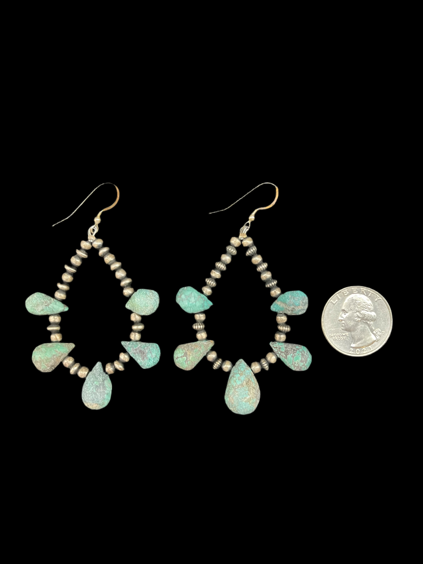 3mm Navajo Pearl and Turquoise Nugget Teardrop Dangle Earrings