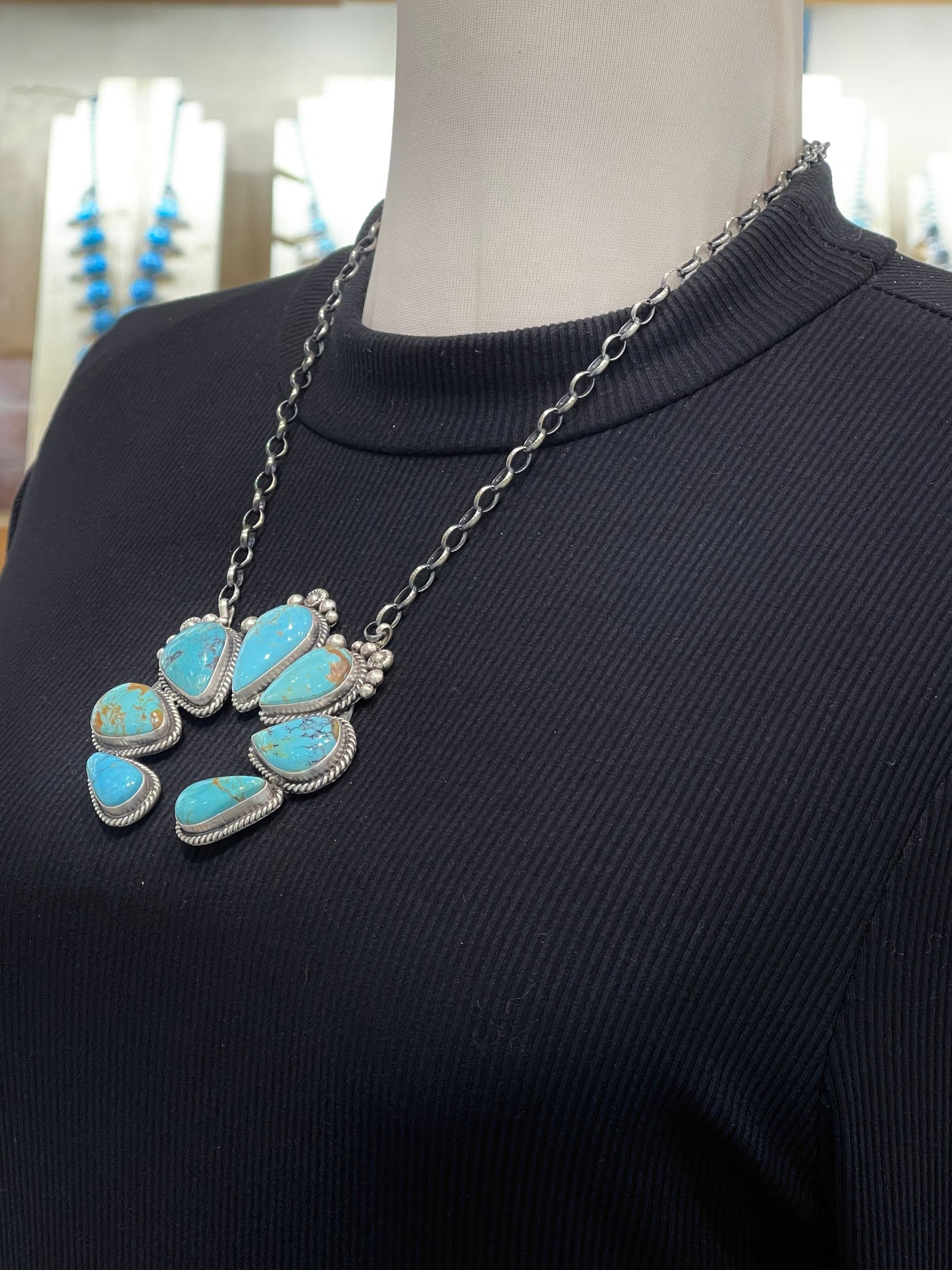 20" Kingman Turquoise Naja Necklace by Elouise Kee, Navajo