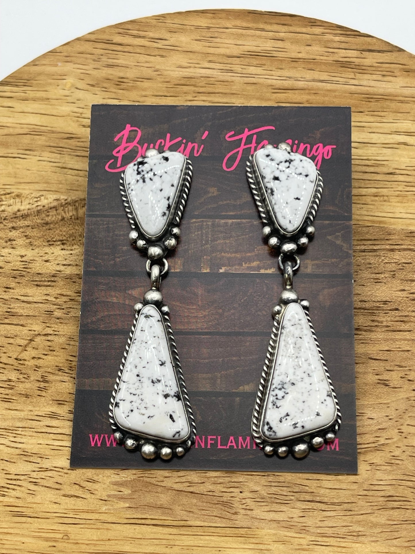 2 Stone White Buffalo Post Dangle Earrings by Elouise Kee, Navajo