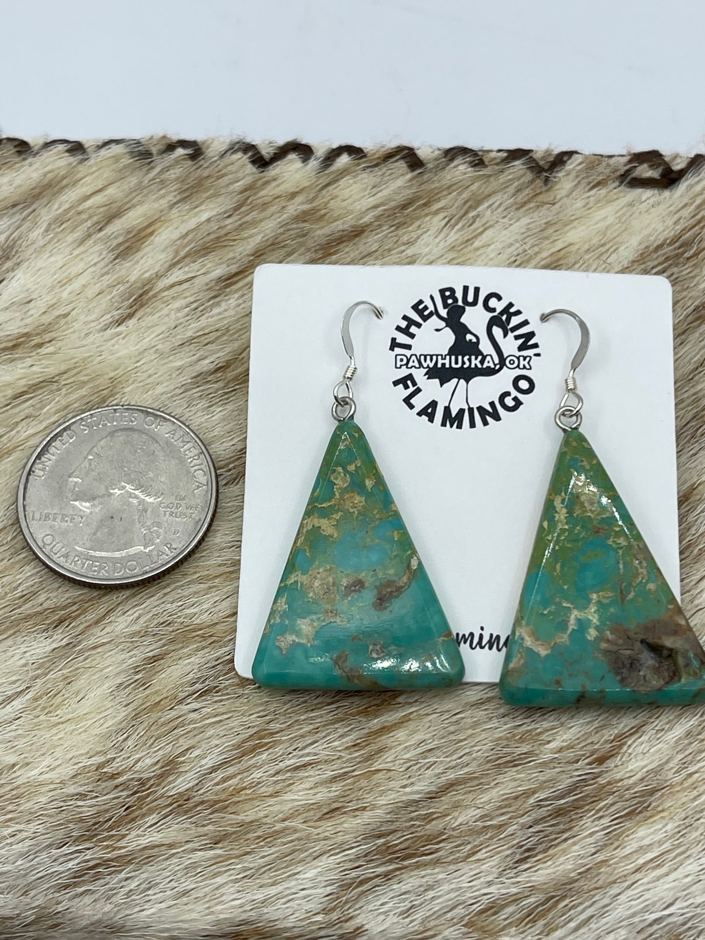Turquoise Triangle Rounded Edged Slab Dangle Earrings, Santo Domingo
