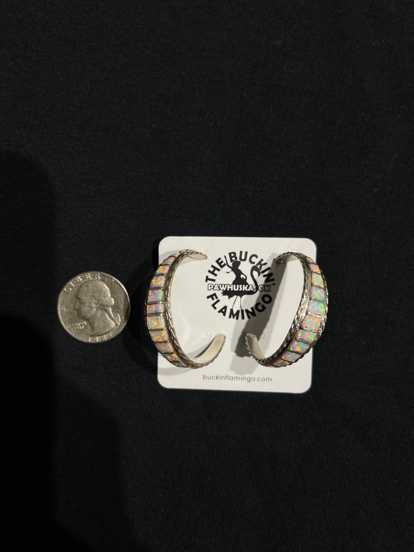 Opal inlay Hoop Post Earrings by Malcolm Chavez, Zuni