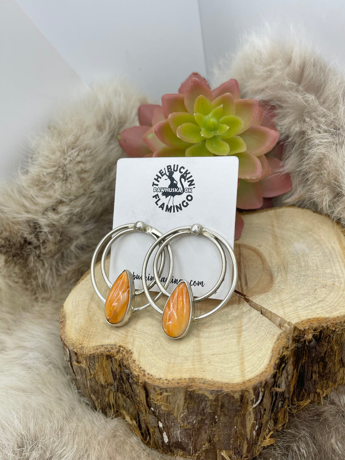 Orange Spiny Oyster Hoop by Elouise Kee, Navajo
