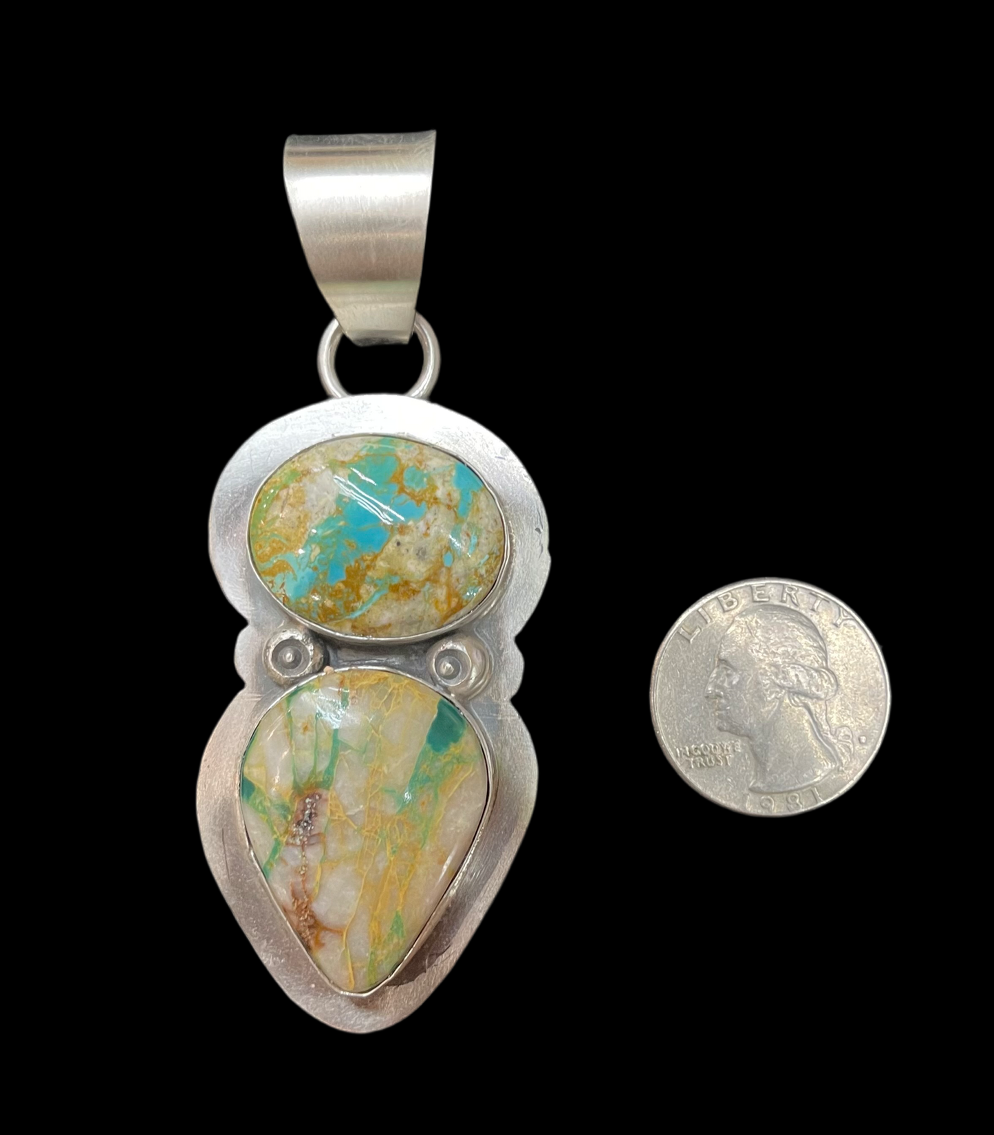 Boulder Ribbon Turquoise 2-Stone Pendant by Delbert Secatero, Navajo