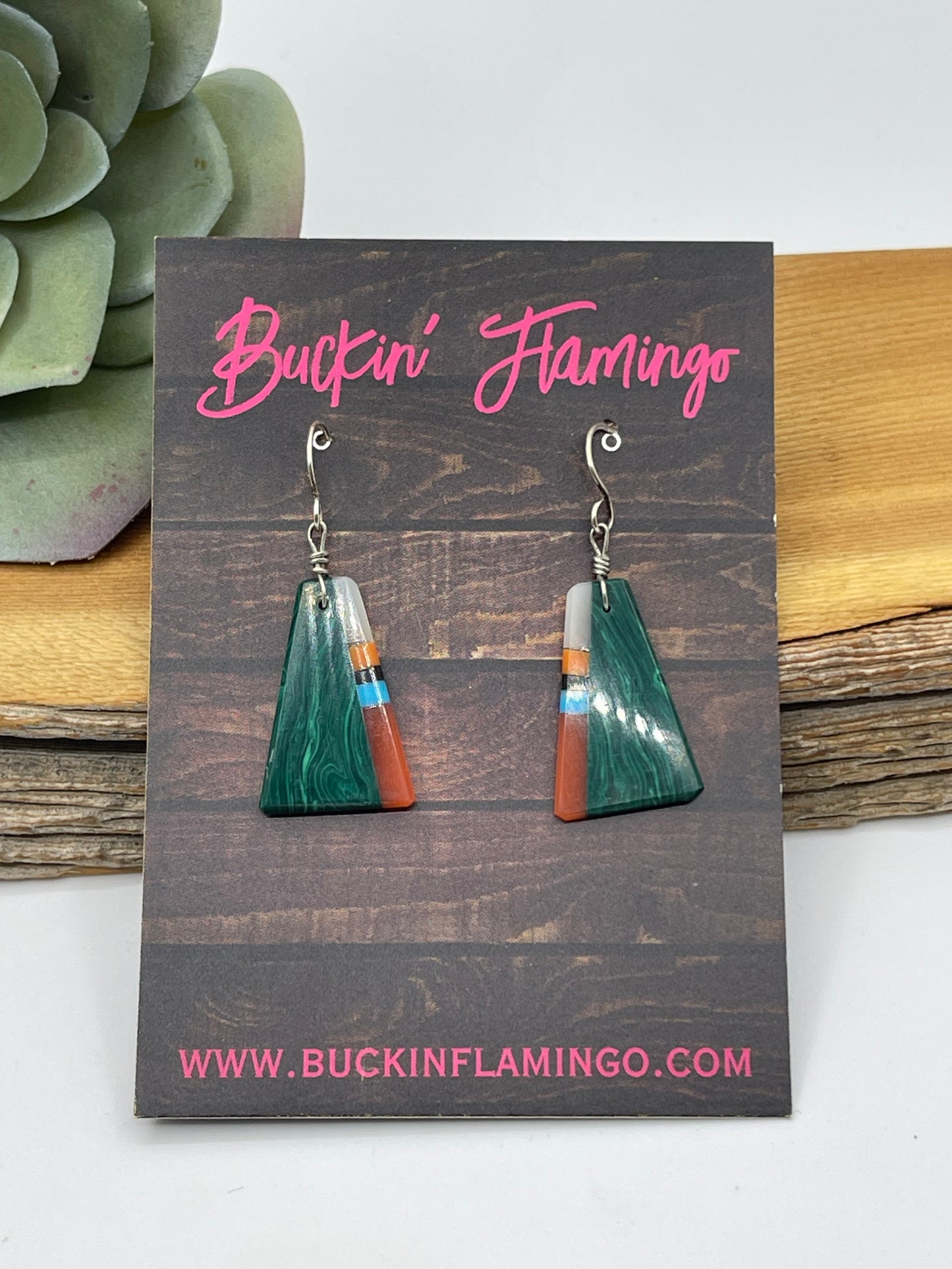 1 1/2" Malachite and Spiny Oyster Dangle Earrings