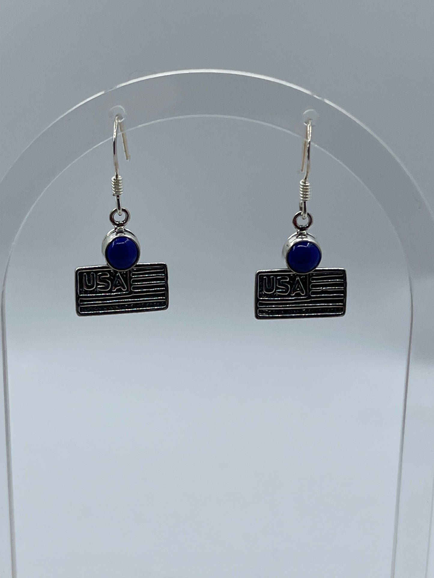 Lapis American Flag dangle Earrings