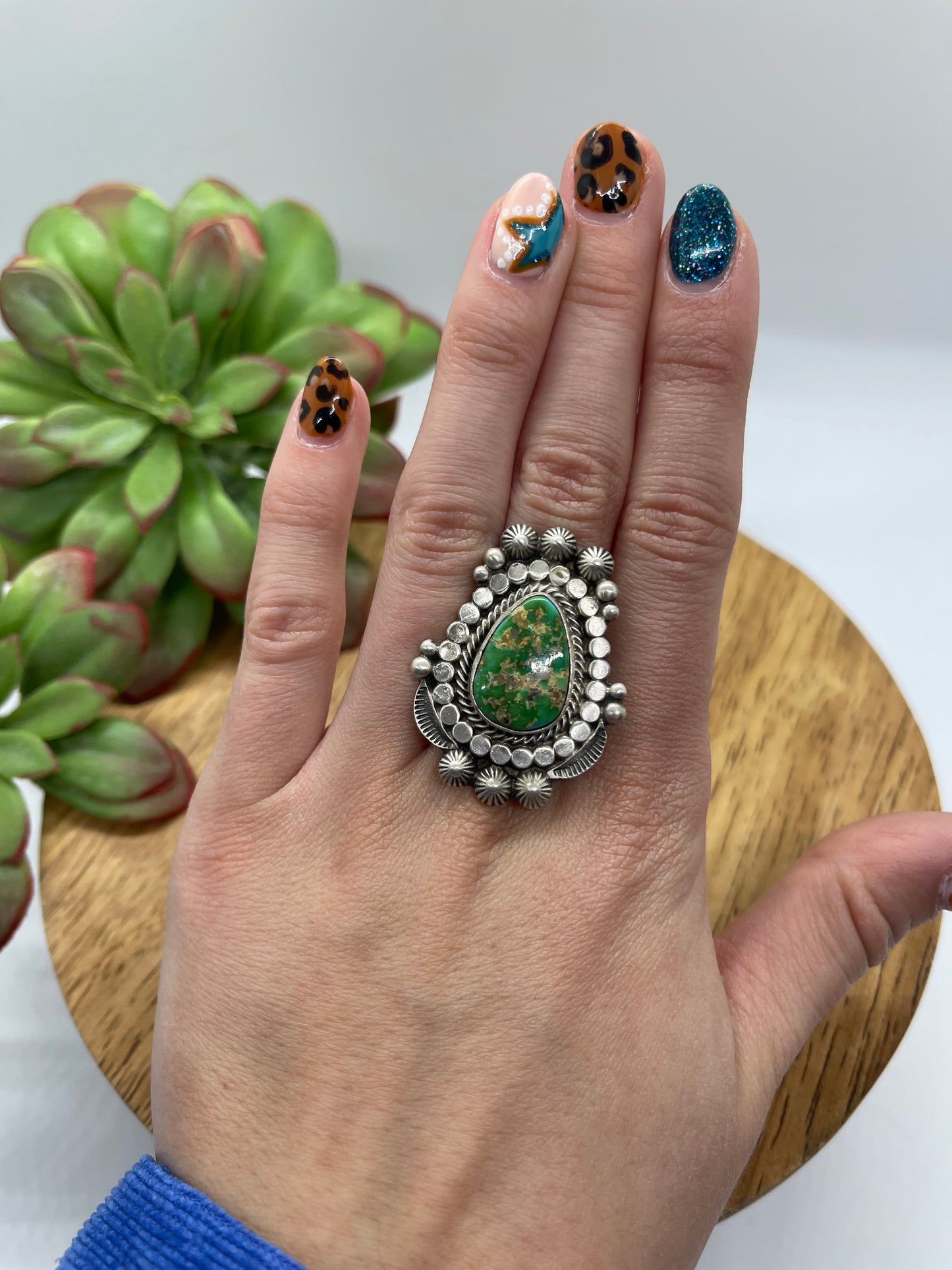 7.0 Sonoran Gold Turquoise Teardrop Ring by Tom Lewis, Navajo