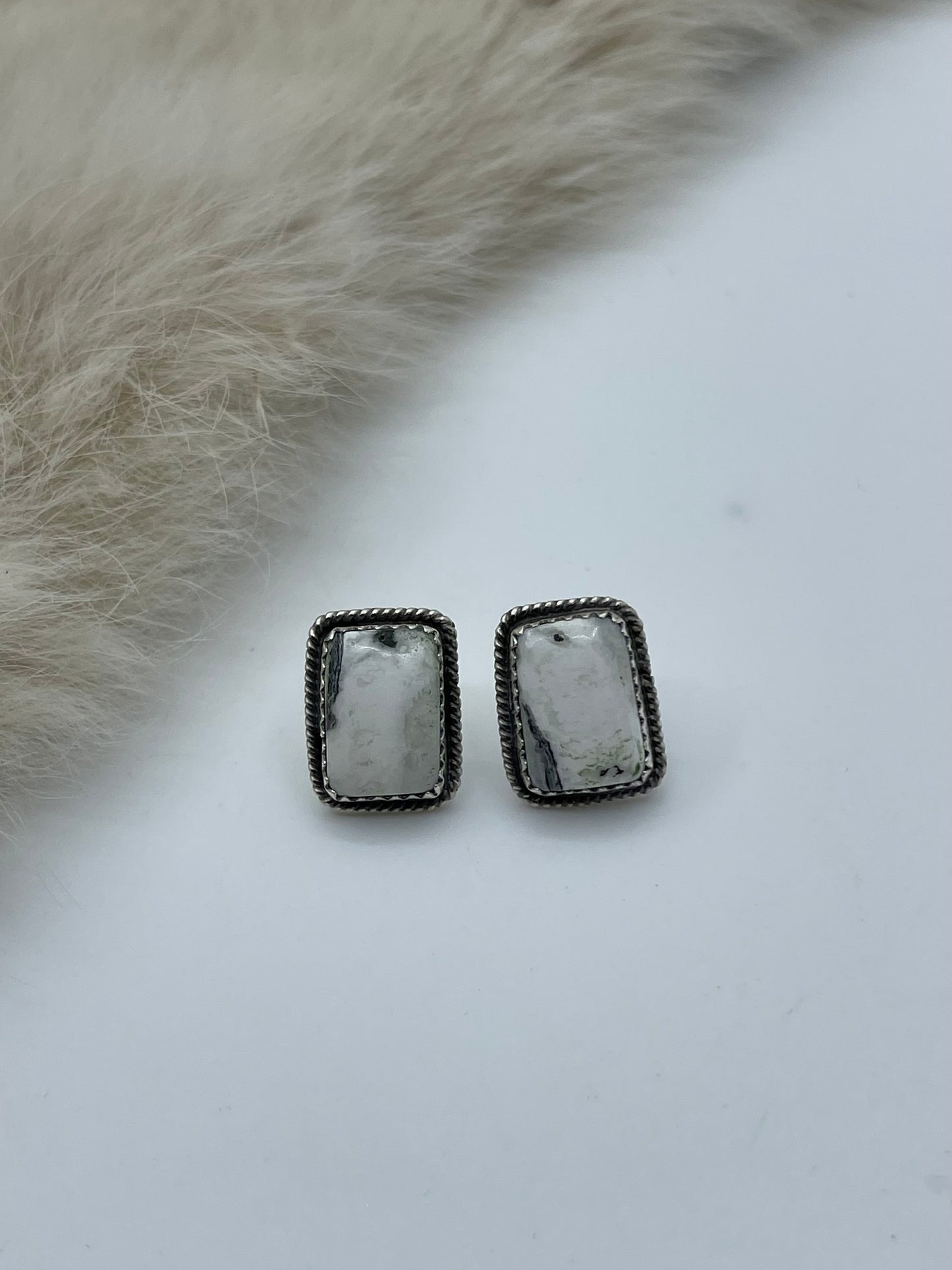 White Buffalo Post at Top Earrings by Virginia Becenti, Navajo