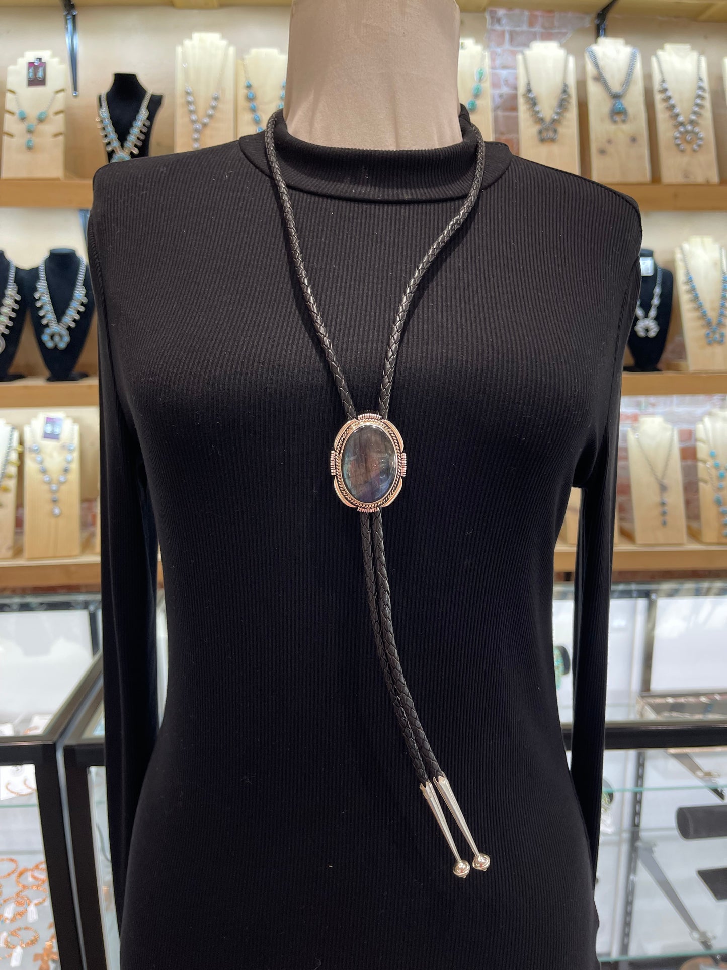 Oval Labradorite Bolo Tie by Joelias Draper, Navajo