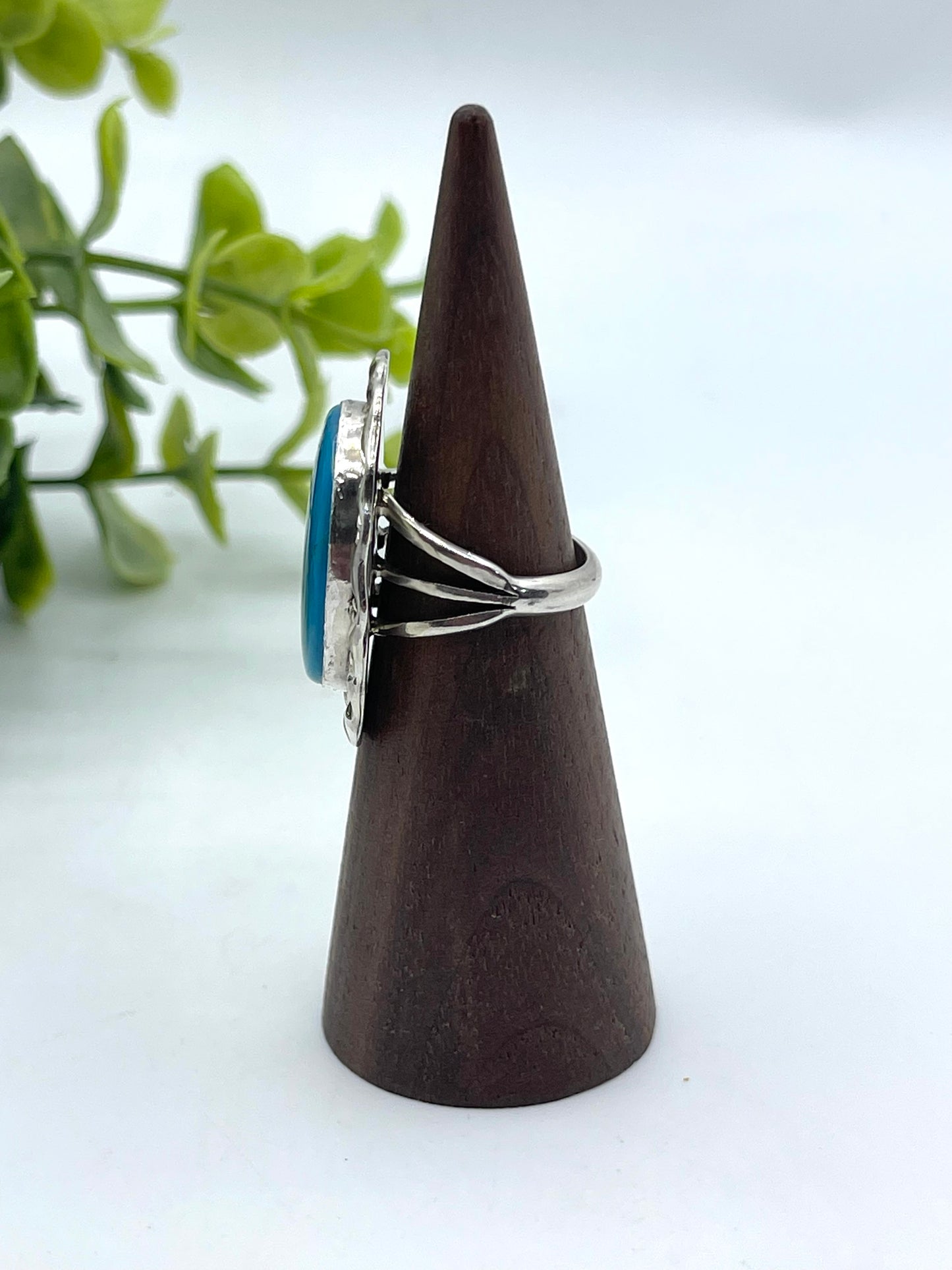 6.0 Kingman Turquoise Oval Ring by Samuel Yellowhair, Navajo