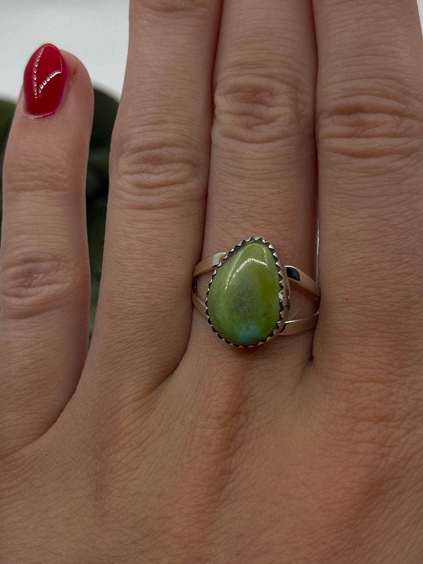 7.0 Sonoran Gold Turquoise Teardrop Ring by Gerald Joe, Navajo