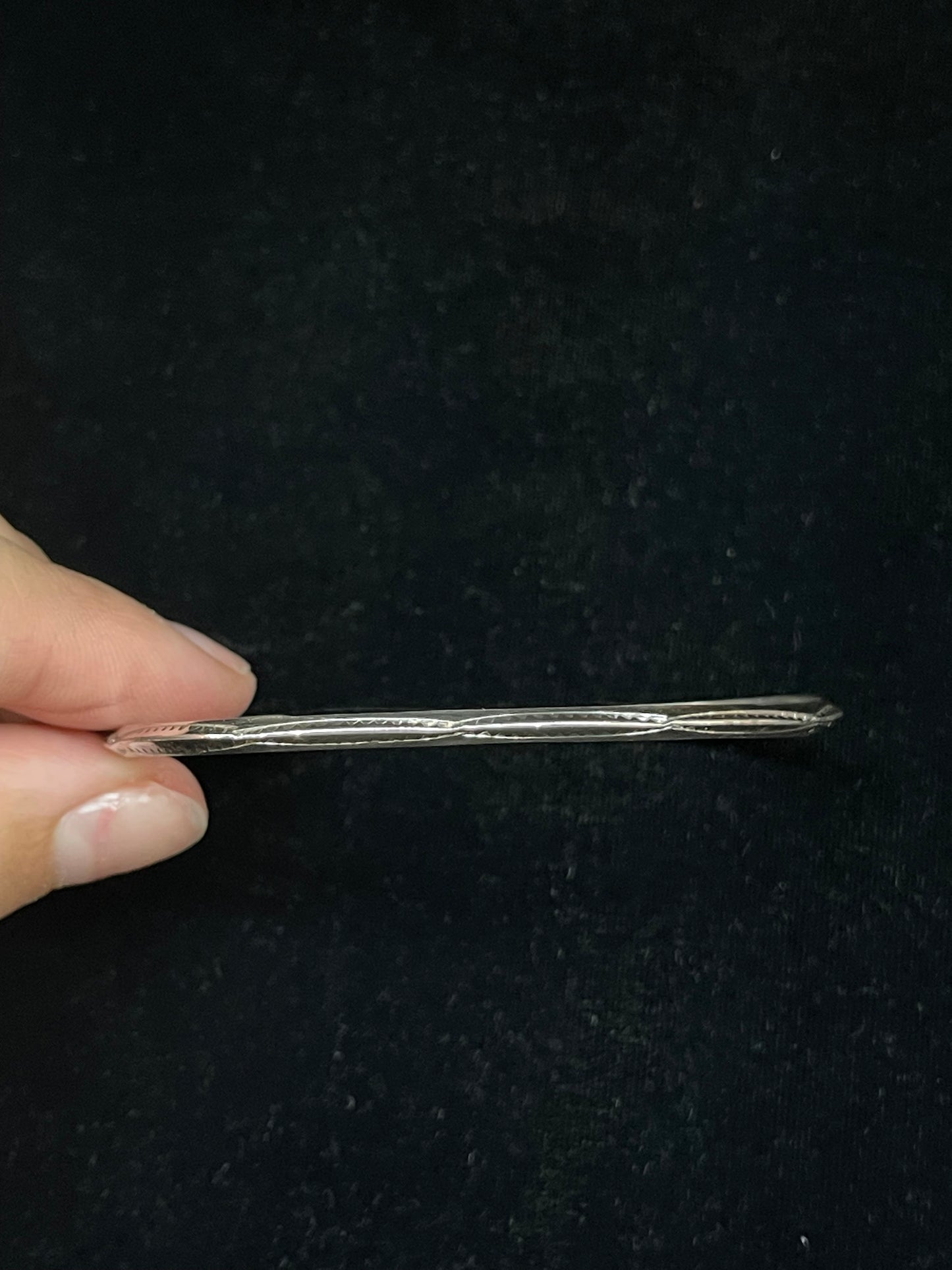 6"-7" Sterling Silver Triangle Stamped Cuff by Elaine Tahe, Navajo