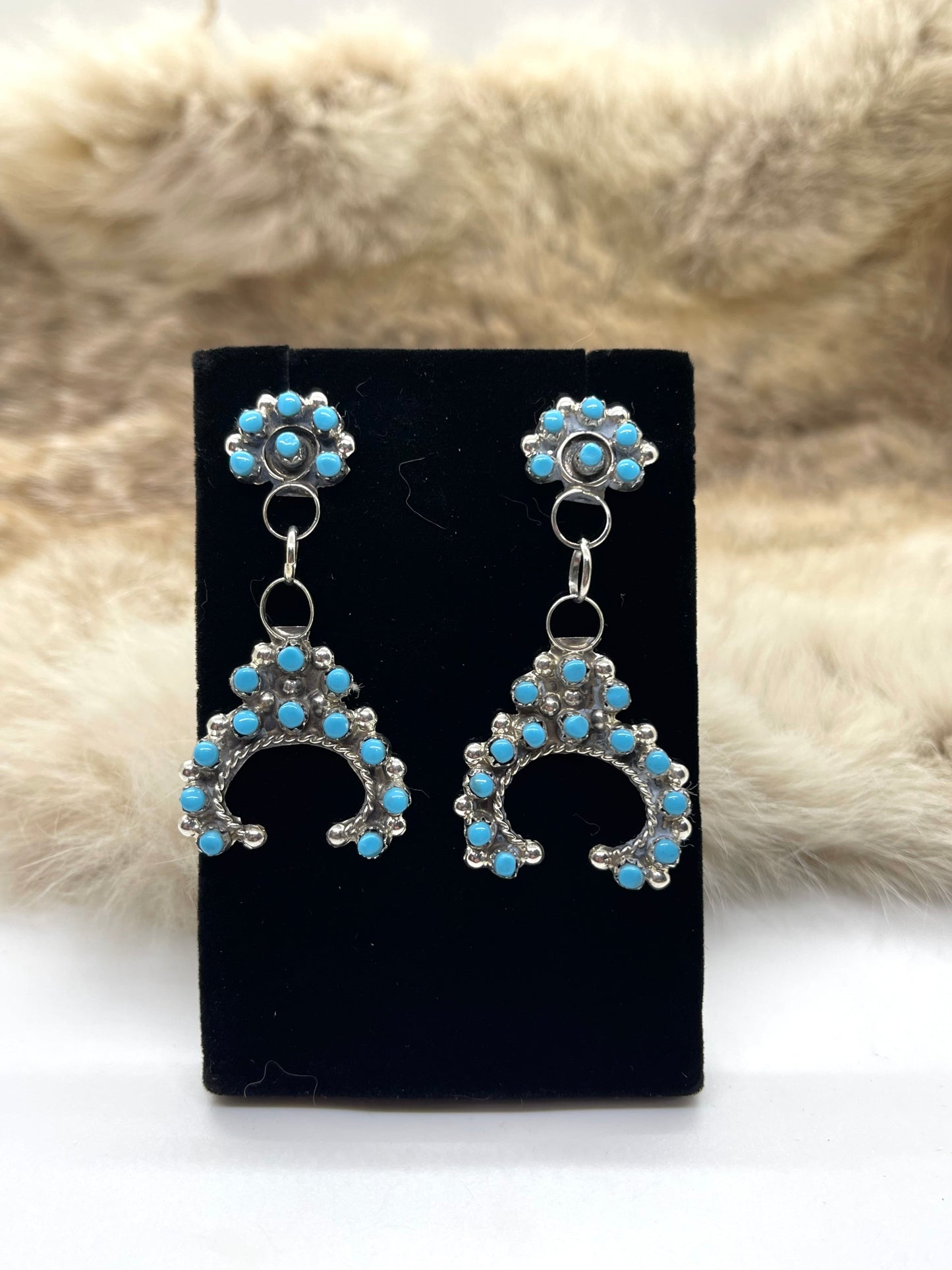 Turquoise Naja Post Dangle Earrings by Joanne Cheama, Zuni