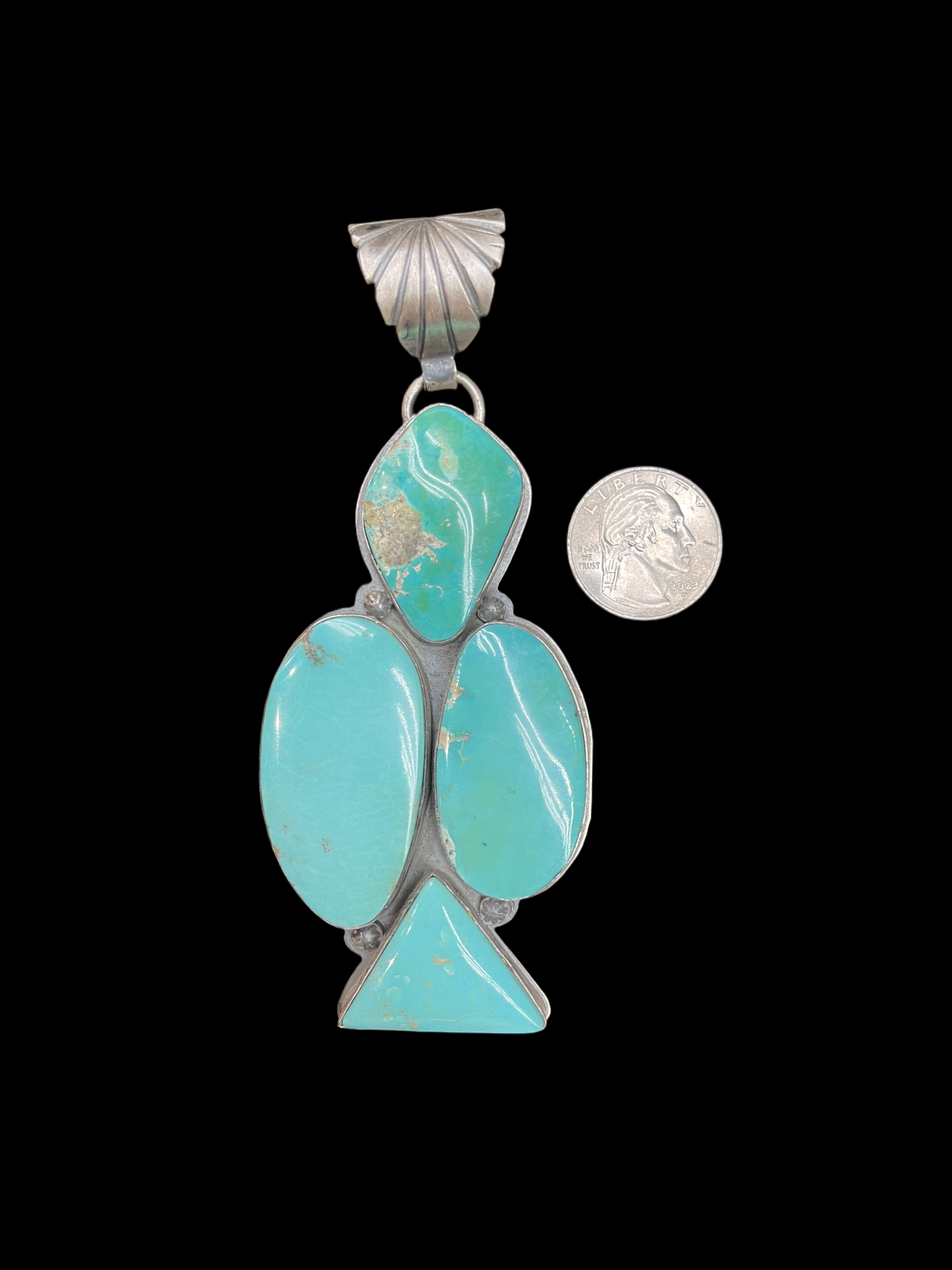 Large 4 Stone Clearwater Turquoise Pendant by Steven Nez, Navajo 16mm bale