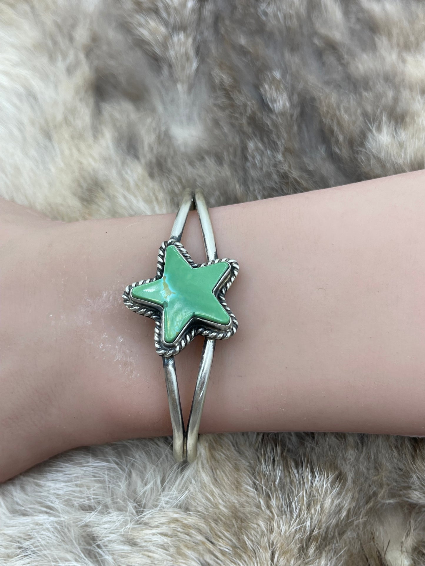 Green Turquoise Star Cuff by Larson Chee, Navajo