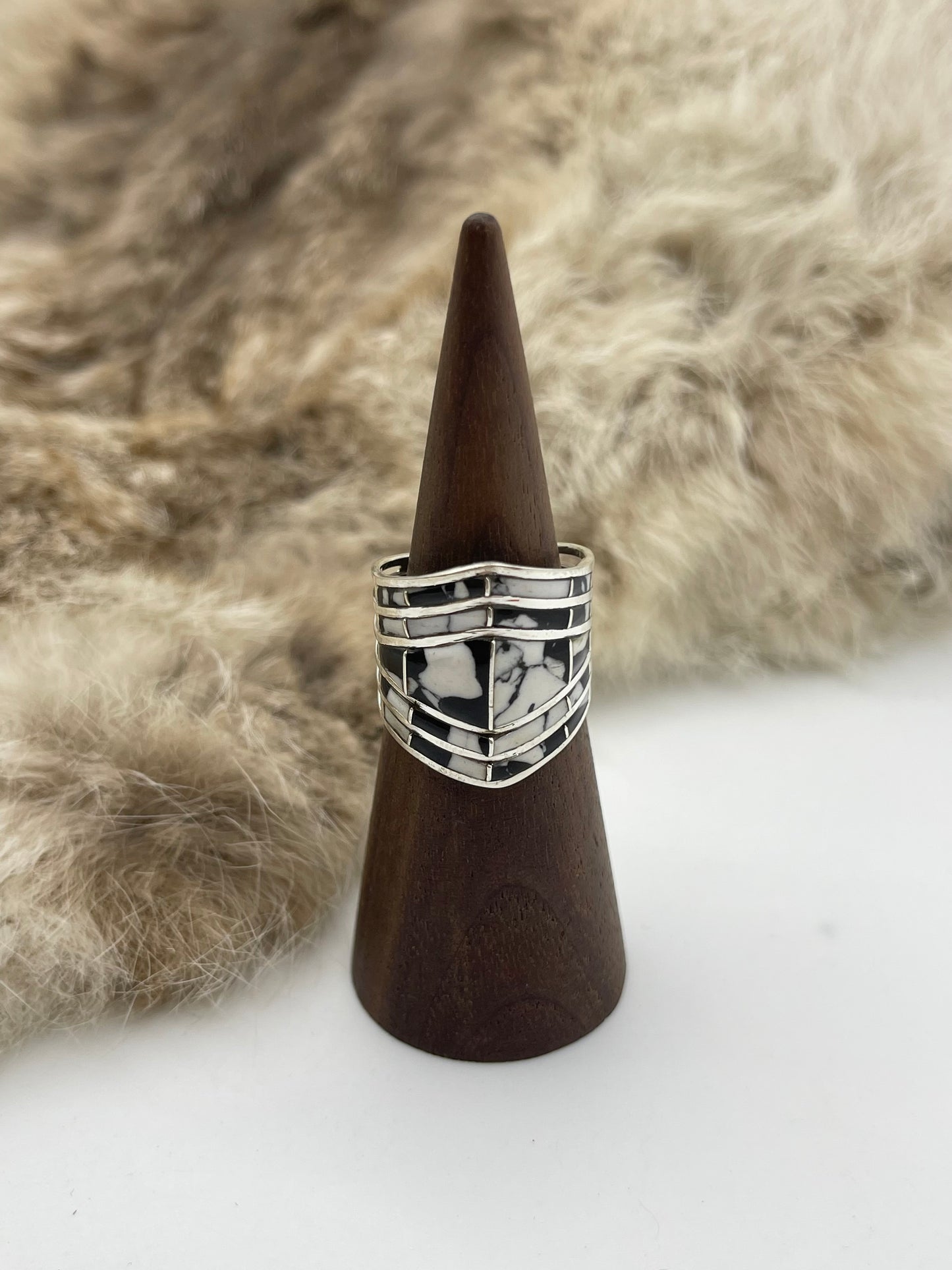 8.0 White Buffalo Inlay Band by Andrew Erico, Navajo