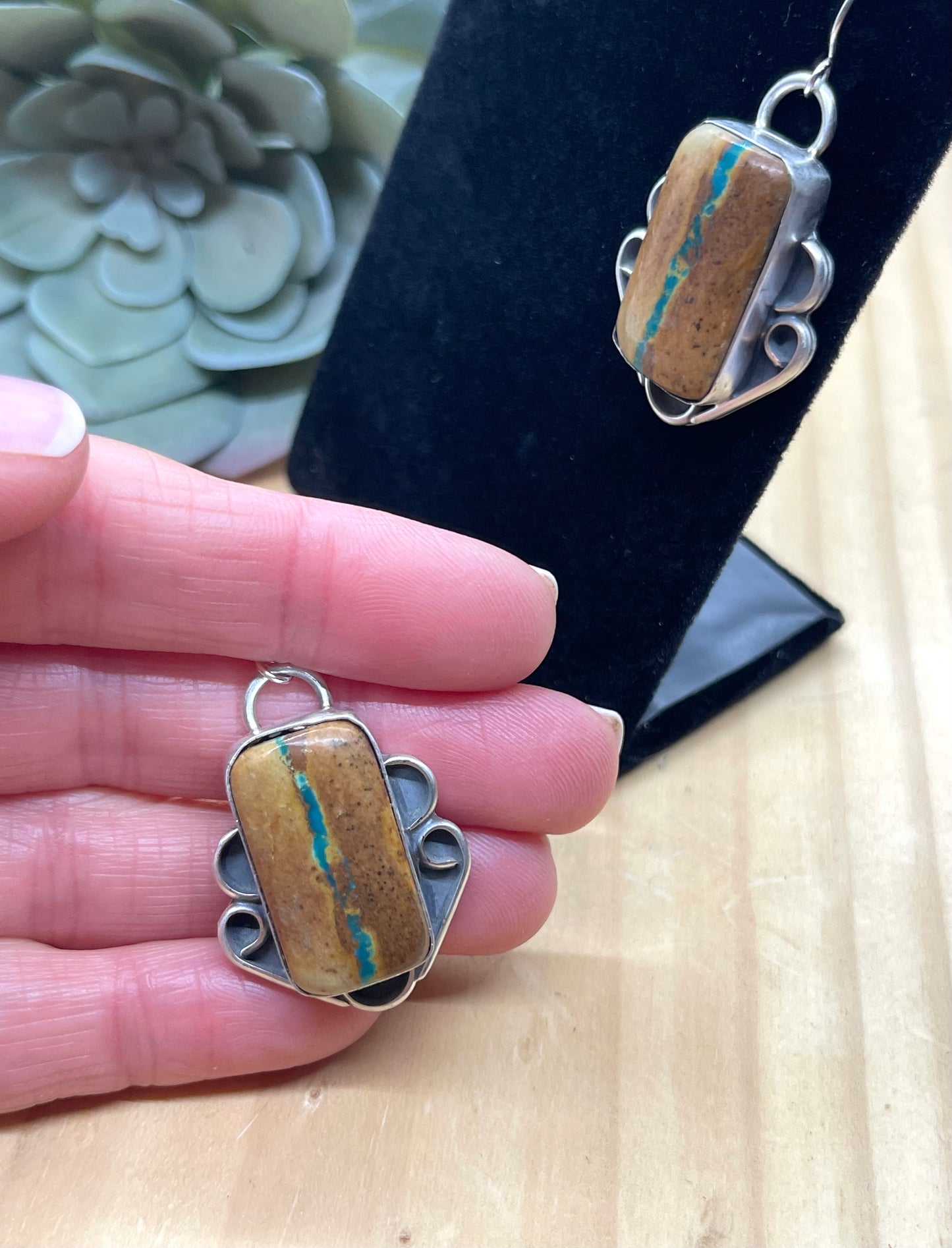 Royston Ribbon Turquoise Dangle Earrings by Terrell Nez Sr, Navajo