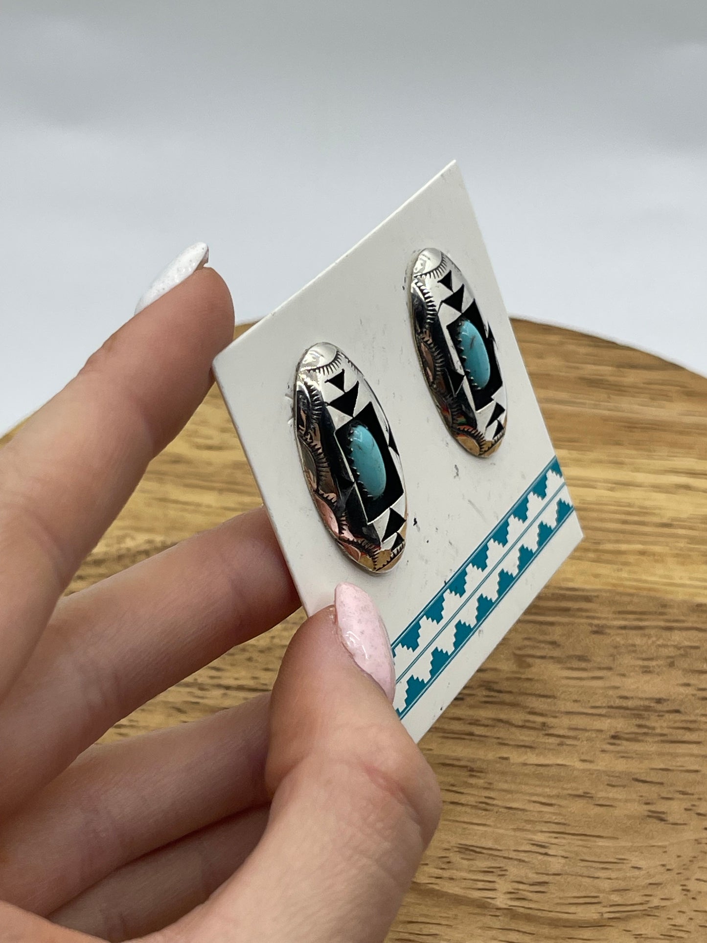 Turquoise Shadowbox Post Earrings by Felix Perry, Navajo