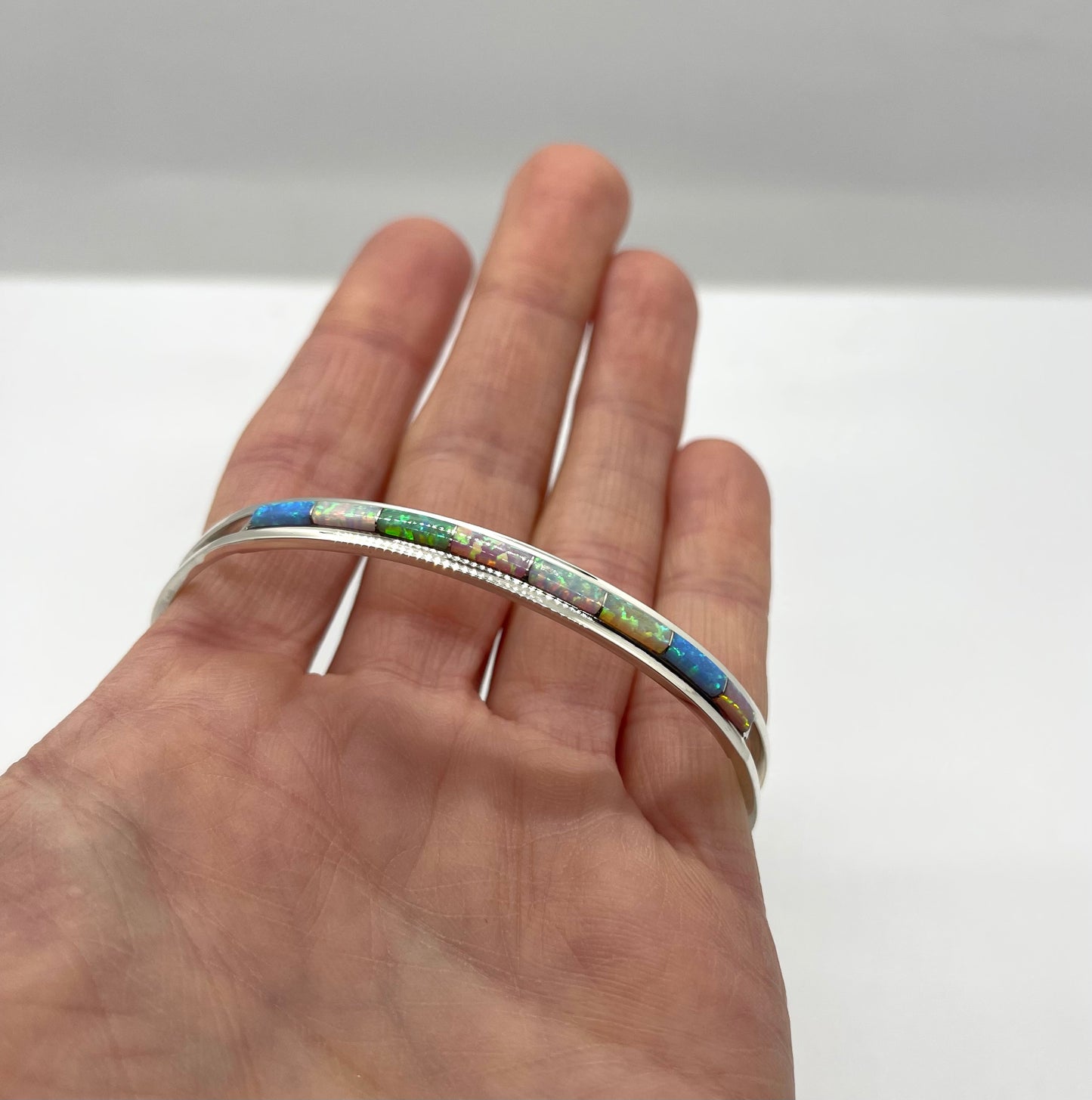 6 1/2" Multi Color Opal Inlay Cuff by Anson Wallace, Zuni