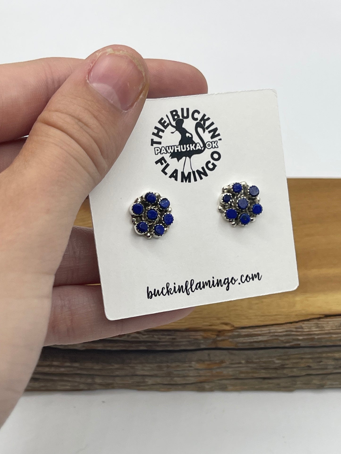 Blue Lapis Cluster Post earrings by Olivia Qualoo, Zuni