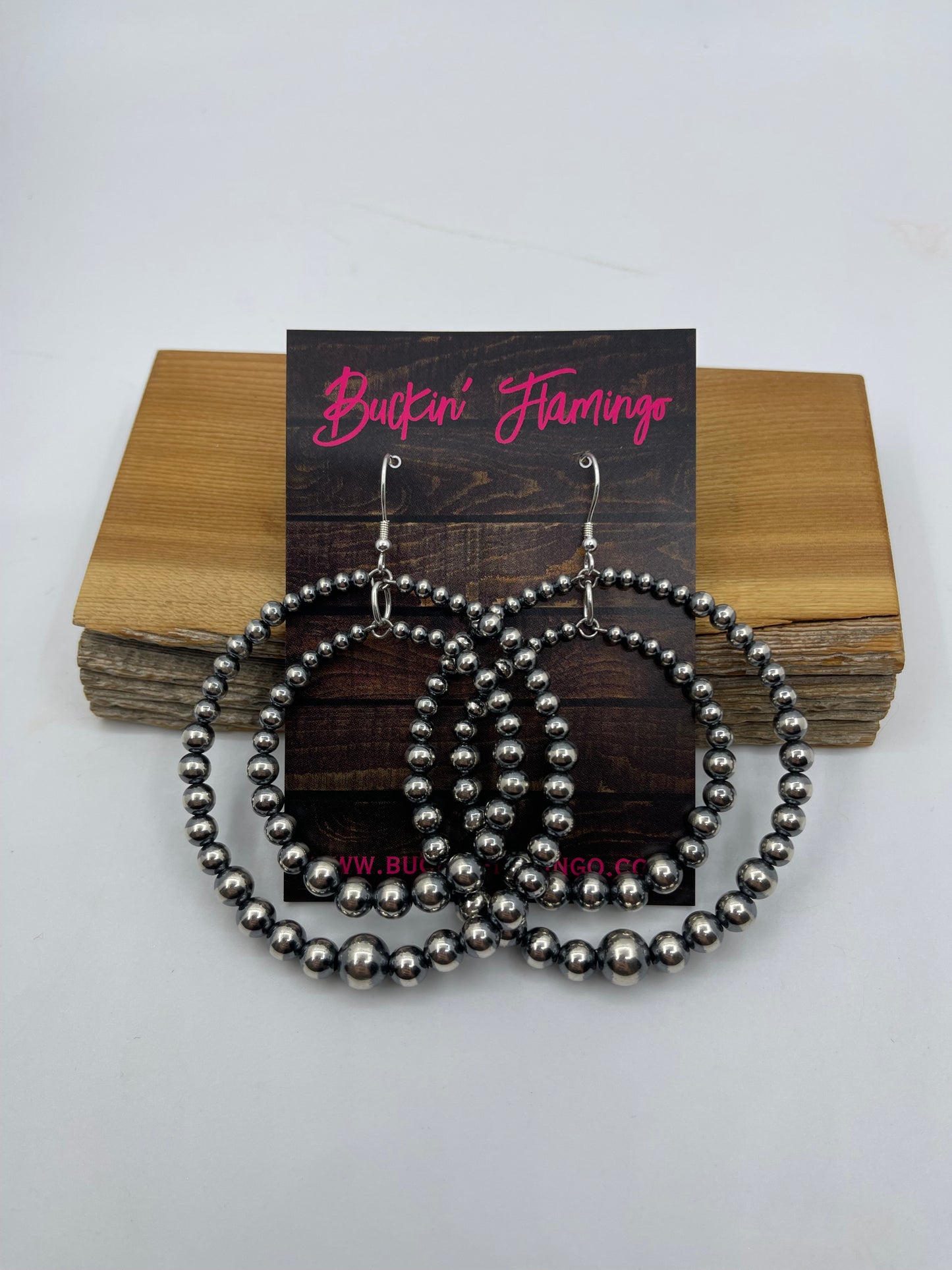 4mm-8mm Graduated Navajo Pearl Double Hoop Dangle Earrings