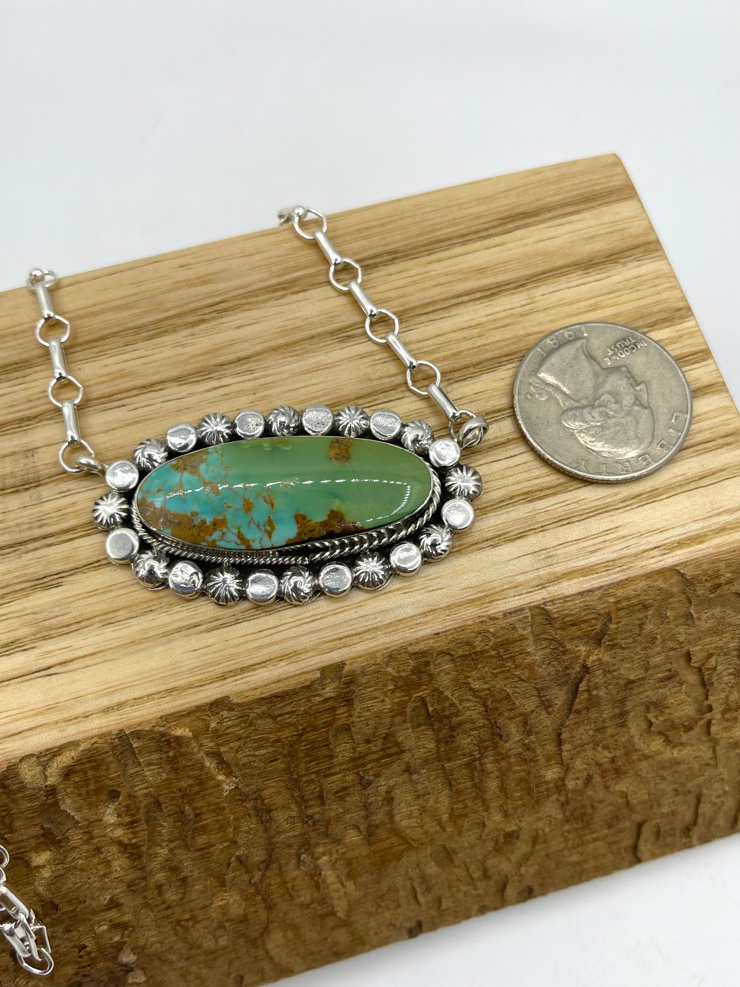 16" Kingman Turquoise Oval Necklace by Gregg Yazzie, Navajo
