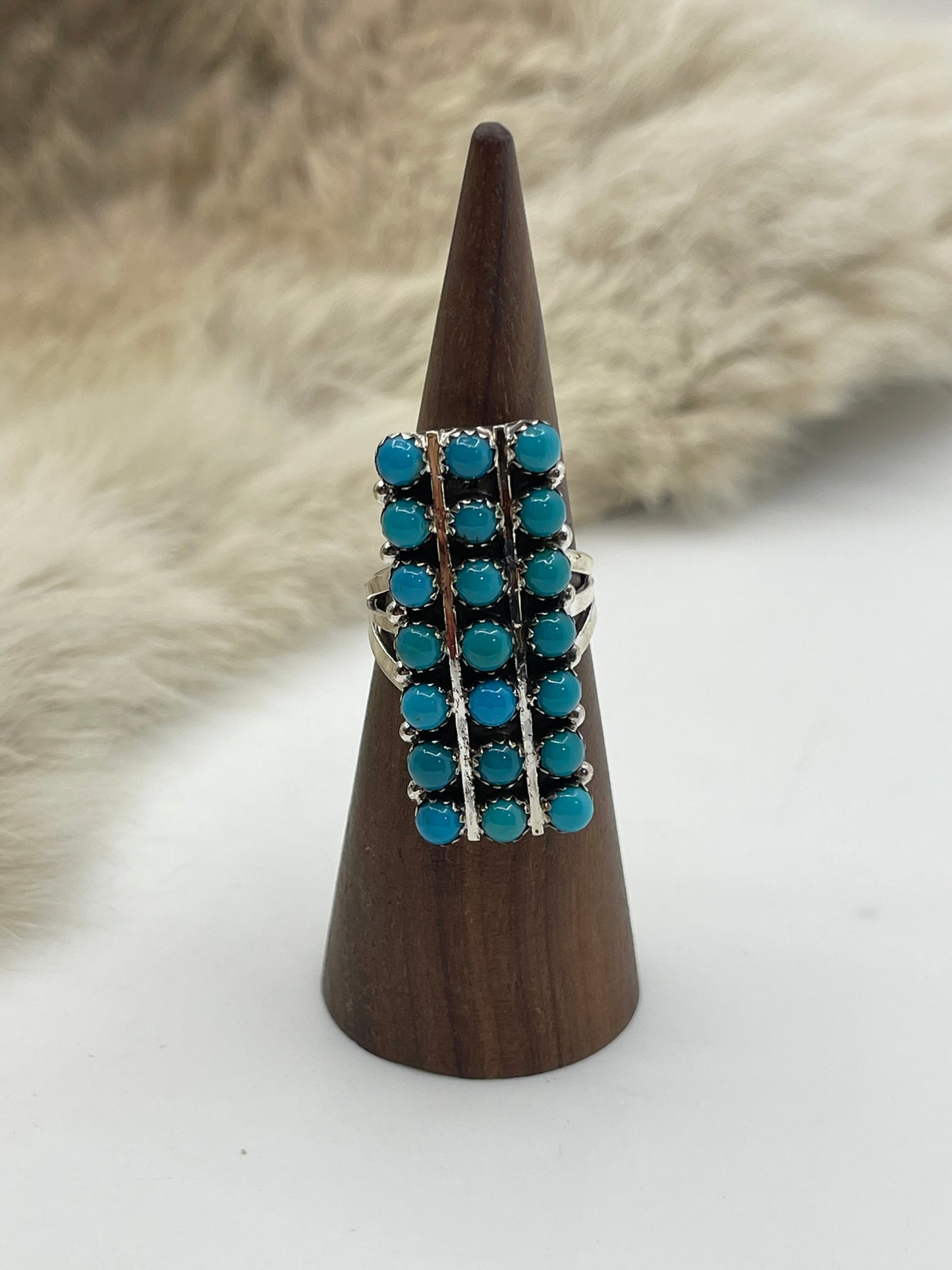 7.0 21 Stone Turquoise Ring by Kenny Lanjose, Navajo