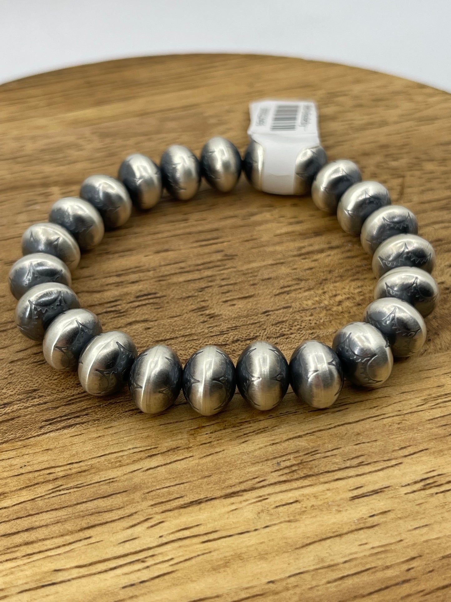 LOT 90 10/19 10mm Stamped Handmade Navajo Pearls Stretchy Bracelet by Bryannen Halwood, Navajo