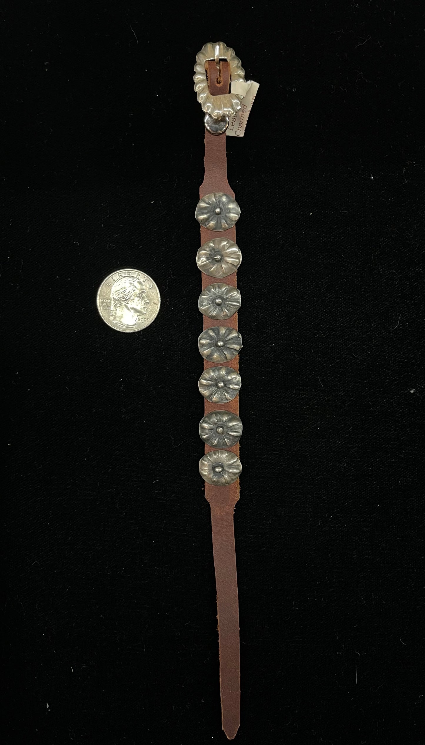 6 1/4"-9" Leather Concho Bracelet by Rose Castillo, Navajo