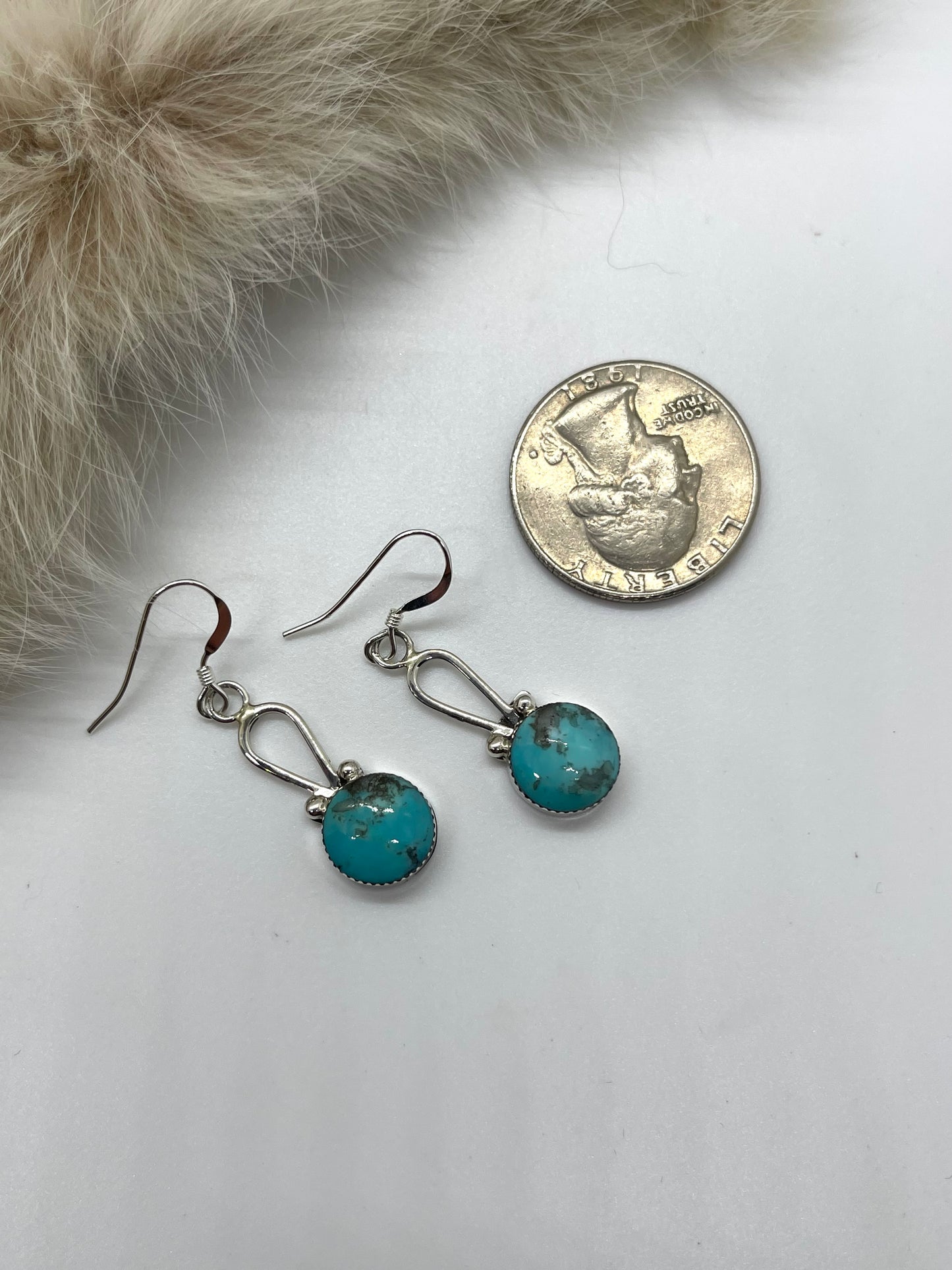 Kingman Turquoise Round Dangle Earrings by Sadie Jim, Navajo