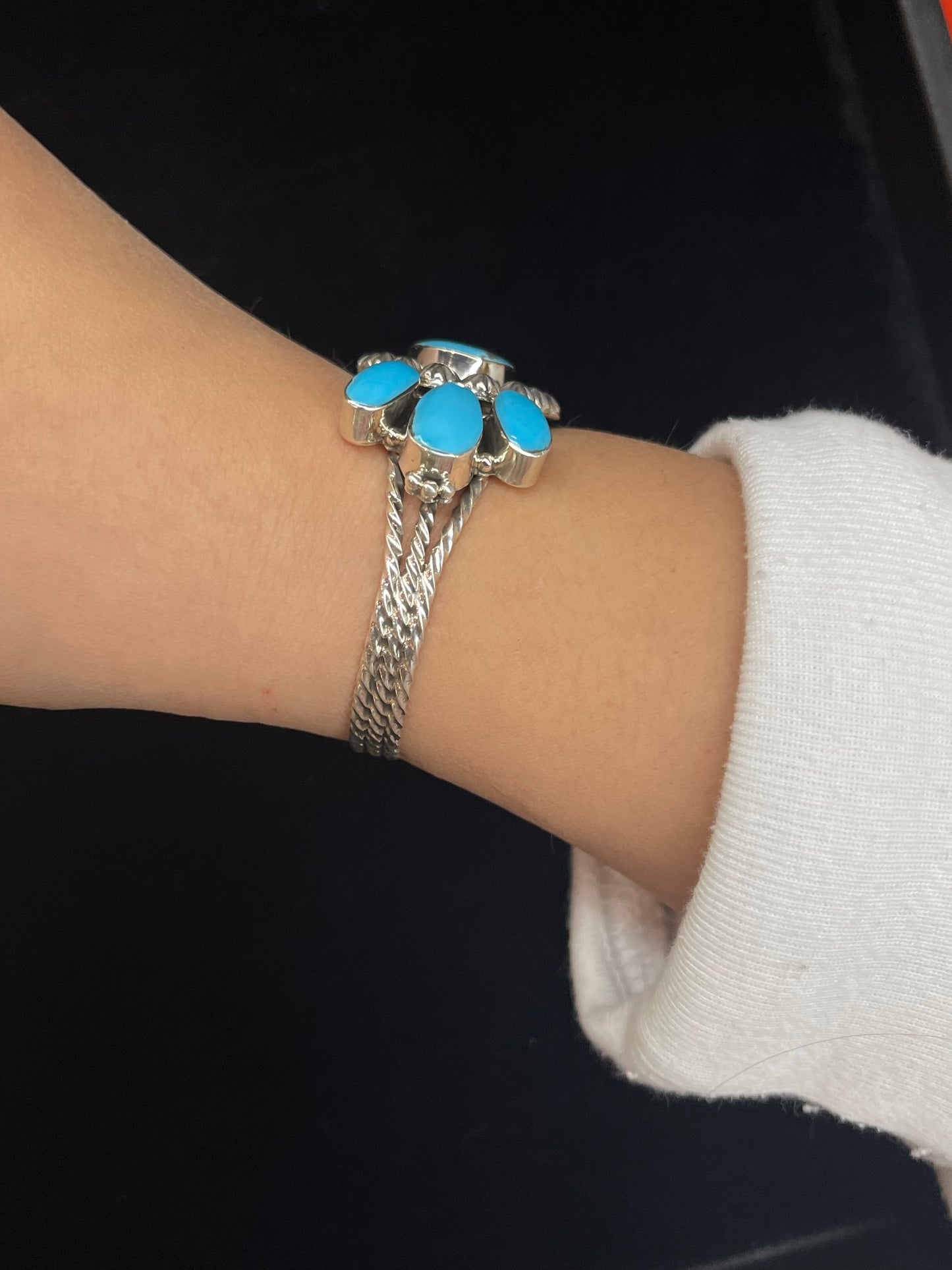 5 3/4"- 7" Kingman Turquoise 7 Stone Cuff by Emerson Delgarito, Navajo