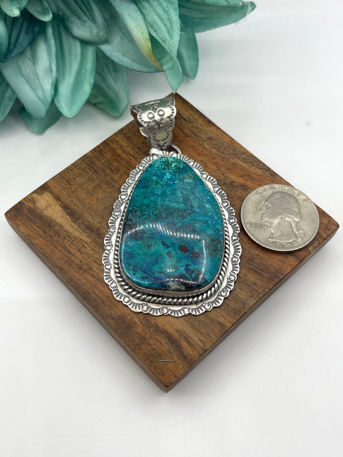 Chrysocolla Pendant with 10.5mm Bale by Jeff Largo, Navajo