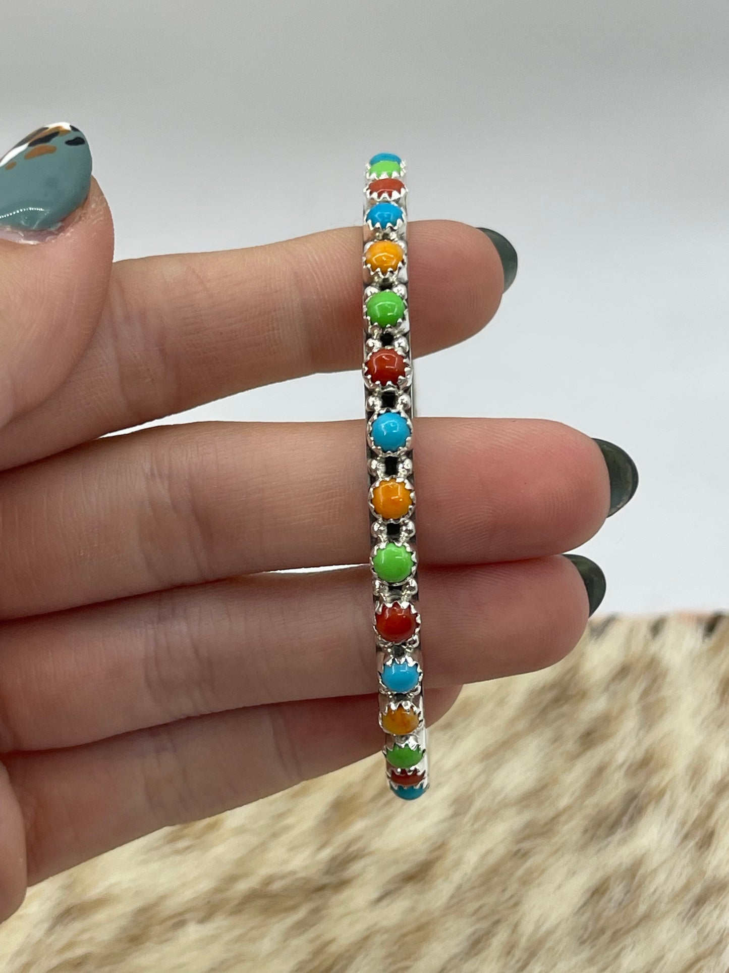 7 3/4" Multi Stone Bangle by Gaynell Parker and Shona Yazzie, Navajo