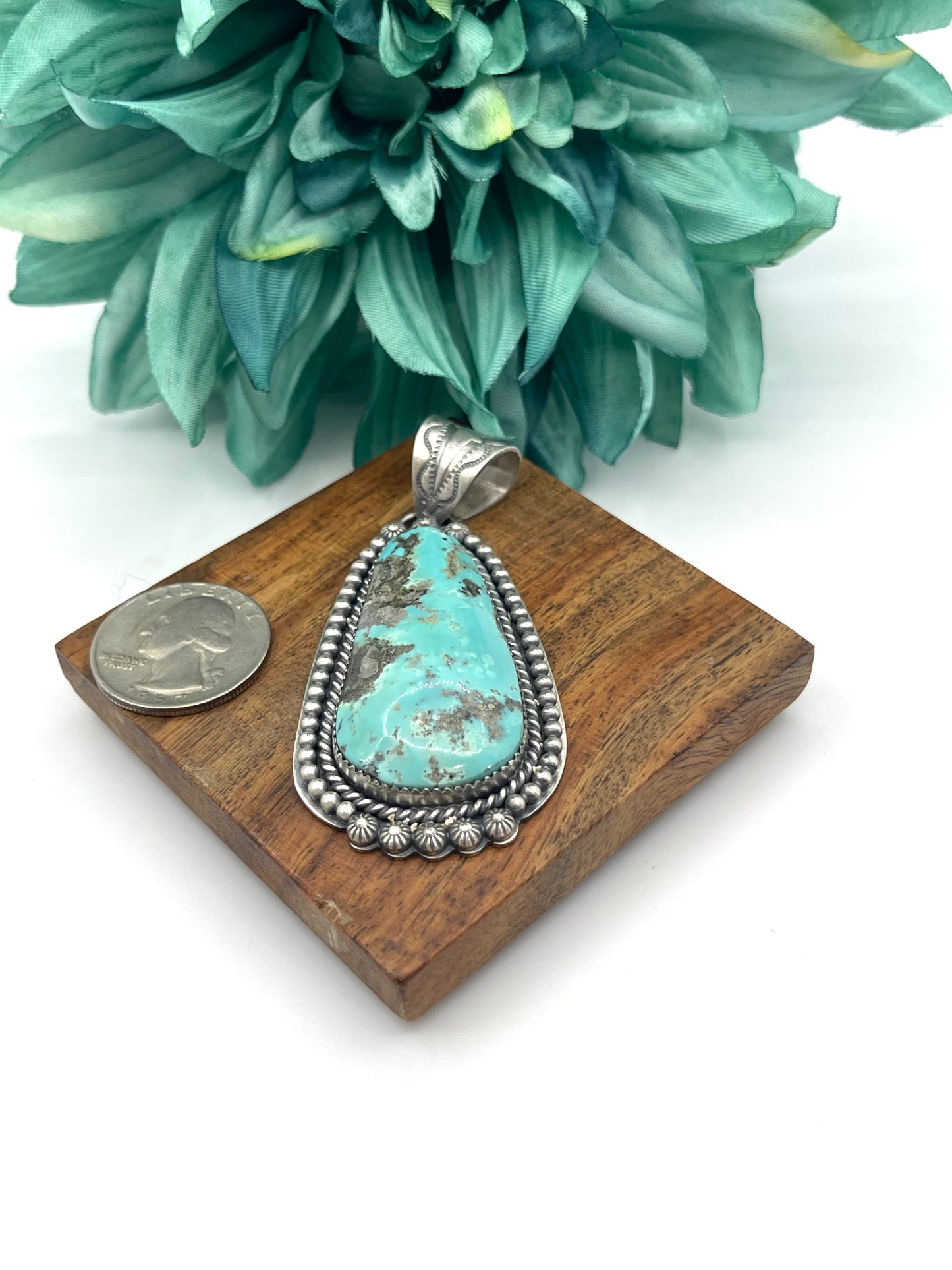 Kingman Turquoise Pendant with 10mm Bale by Jeff Largo, Navajo