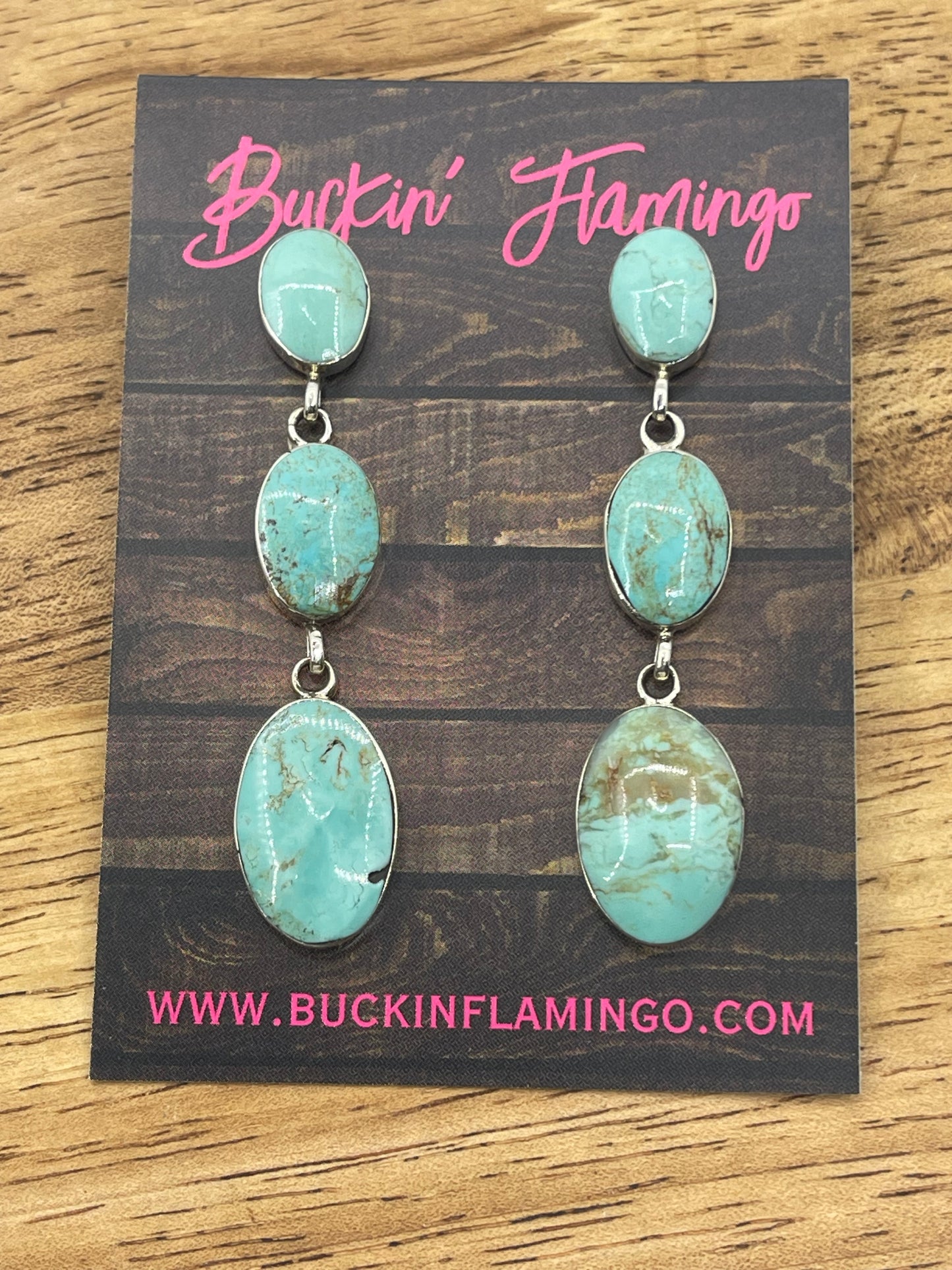 3 Stone Turquoise Post earrings by Irvin Tsosie, Navajo