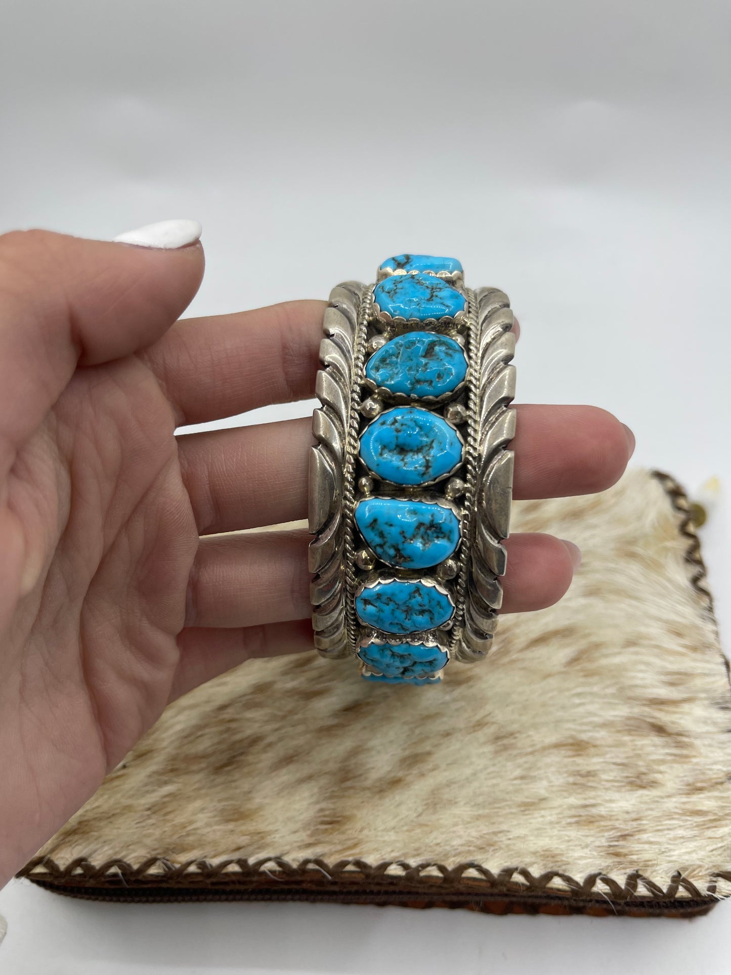 7 1/4" 11 Turquoise Stone Cuff by Maryann Spencer, Navajo
