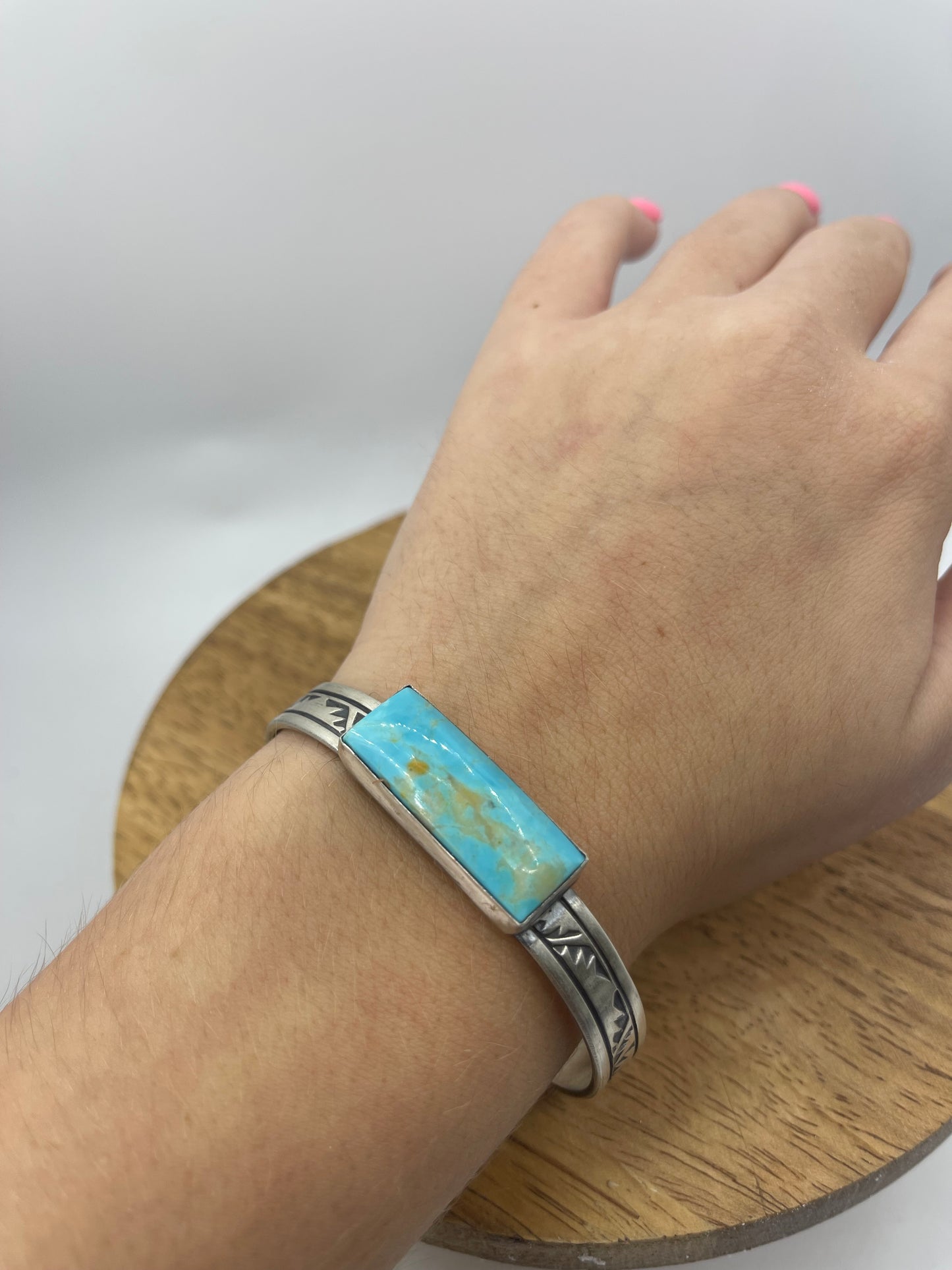 Turquoise Bar Cuff by Rick Enriquez, Navajo (Matrix Varies)