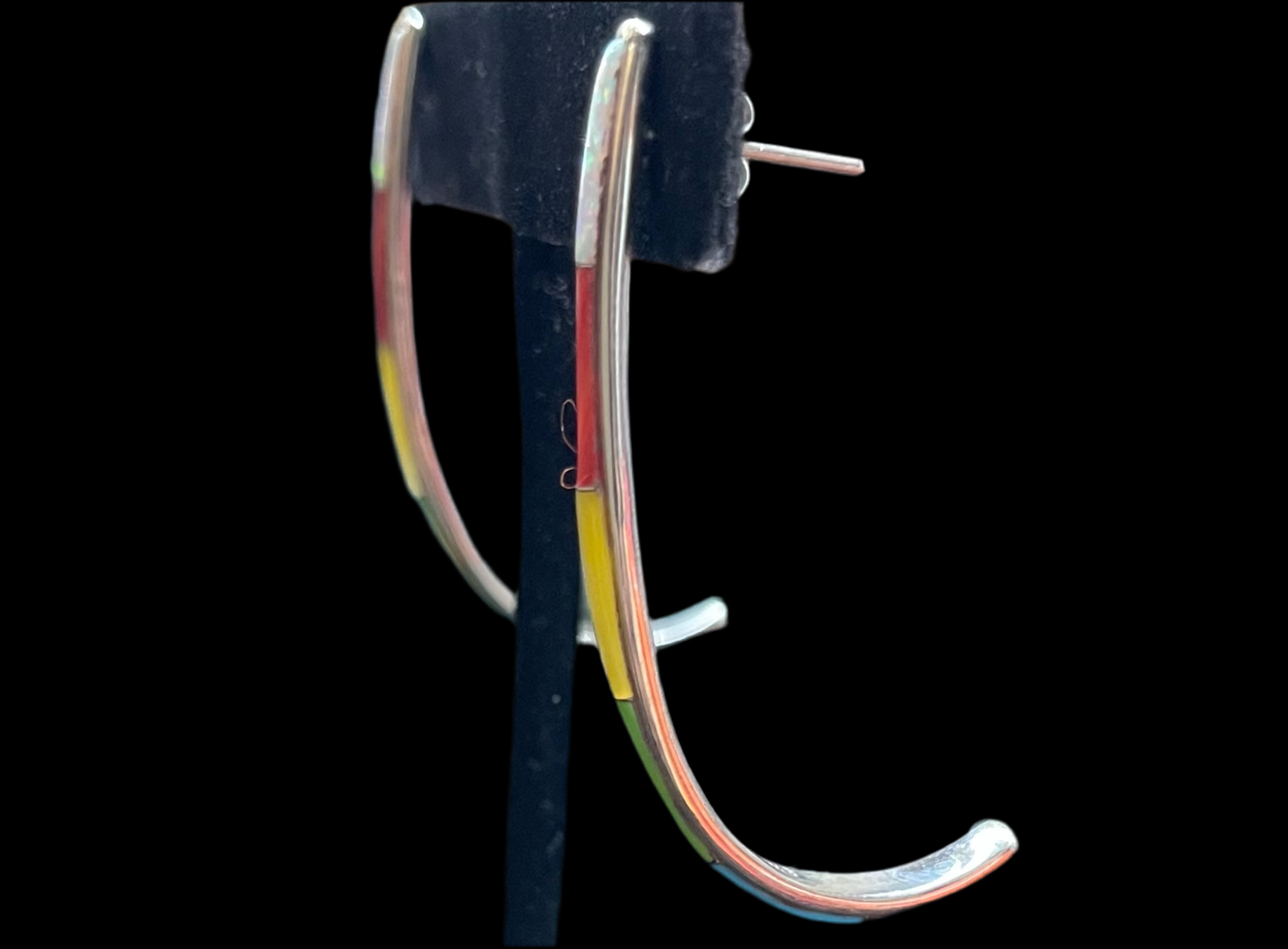 Rainbow Multi-Stone Inlay Half Hoop Post Earrings