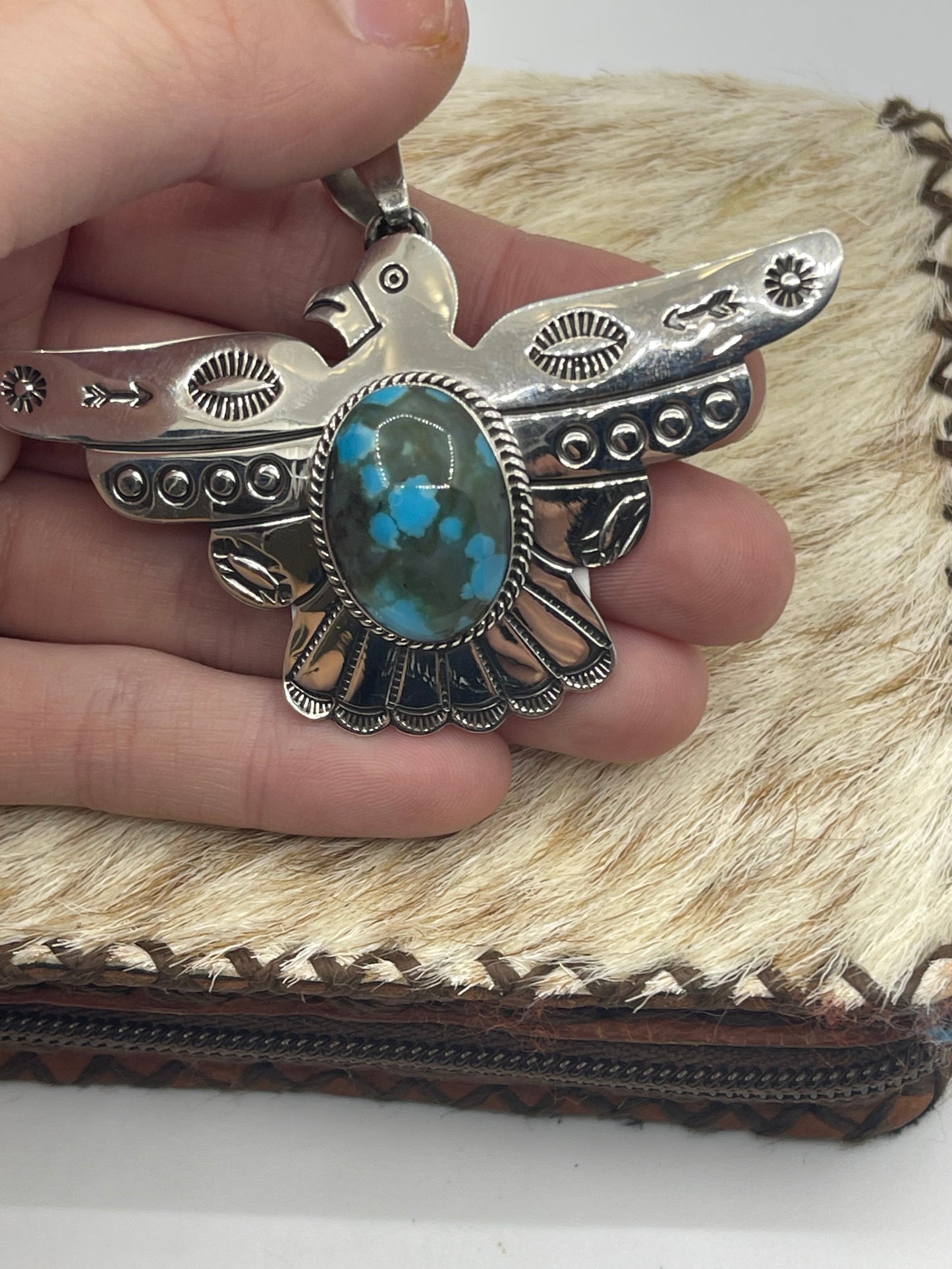 Turquoise Thunderbird Pendant with a 6mm Bail by Evelyn Bahe, Navajo