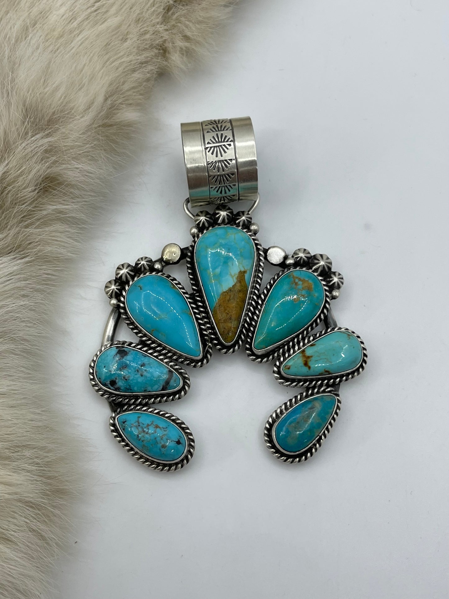 Kingman Turquoise Naja Pendant by Elouise Kee, Navajo