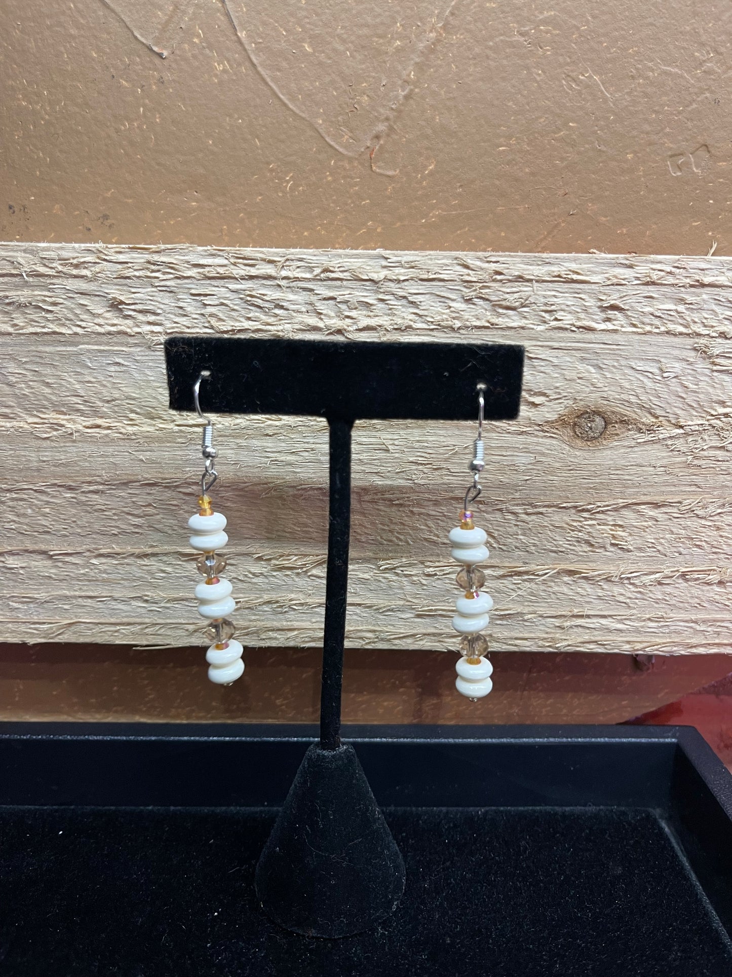 Buffalo Bone and Glass Bead Dangle Earrings by Ren McCulley; Seminole, Creek