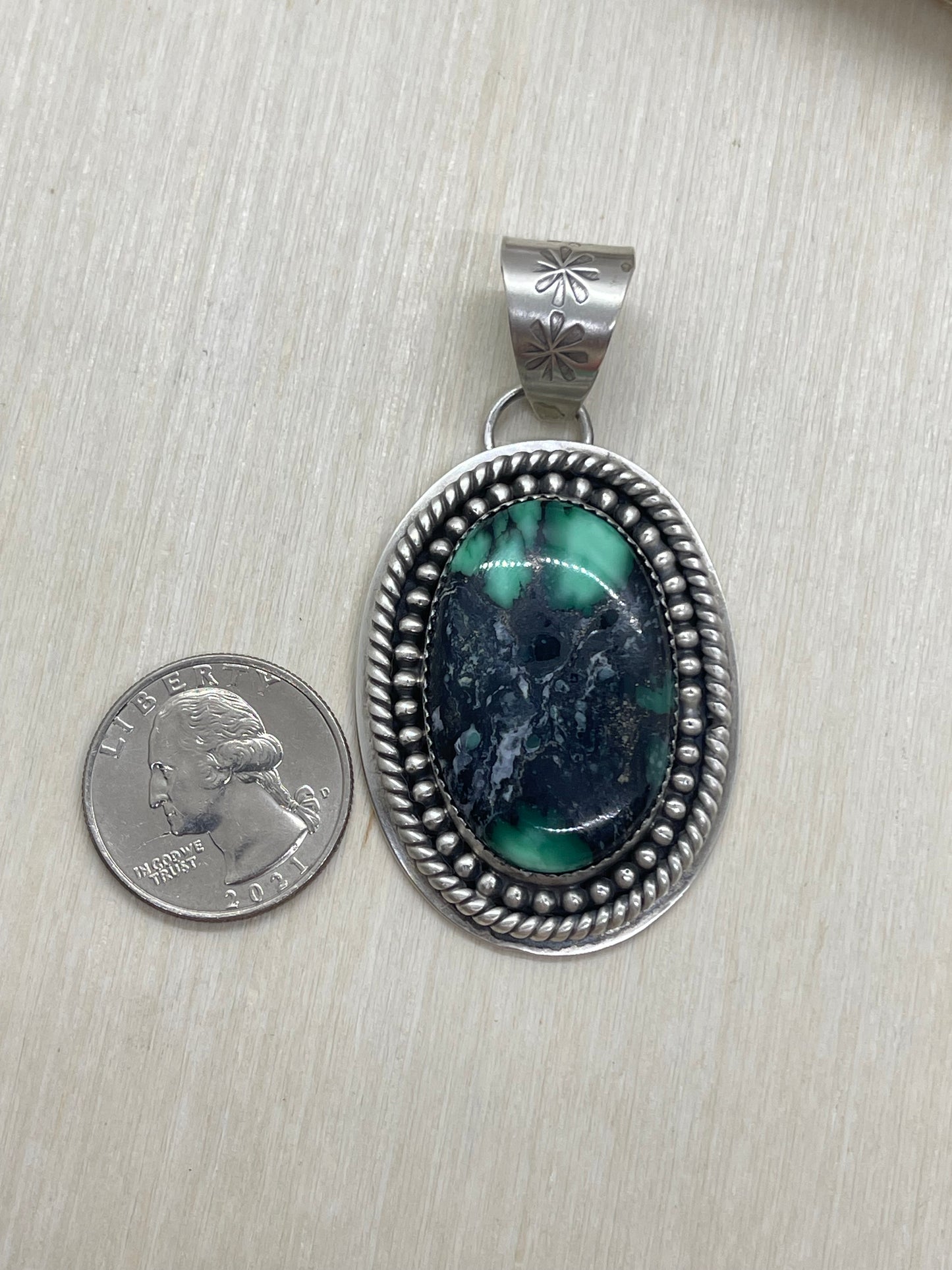 11.2mm Bail Emerald Rose Variscite Pendant by Kevin Begay, Navajo