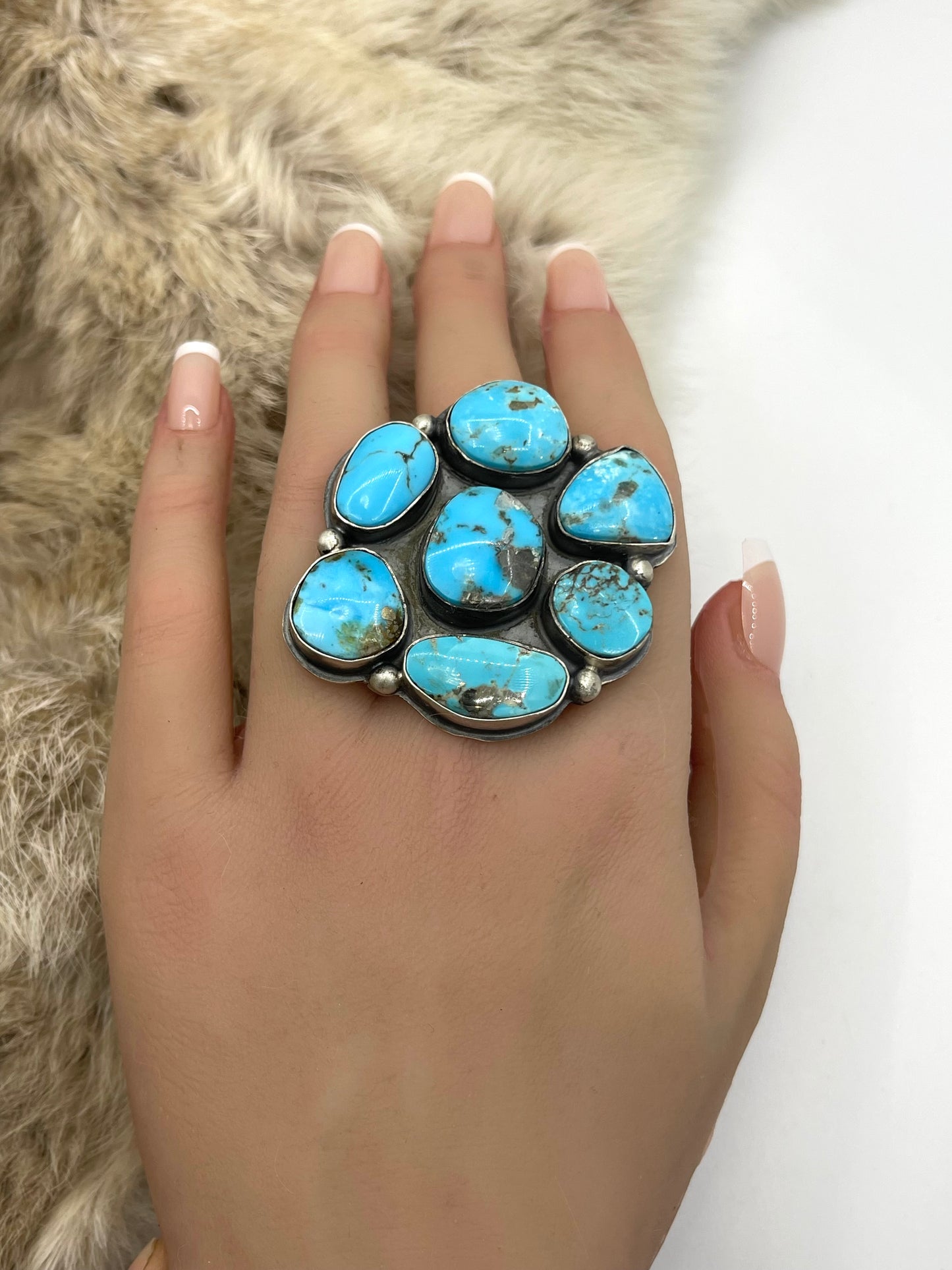 Adjustable Kingman Turquoise Cluster Ring