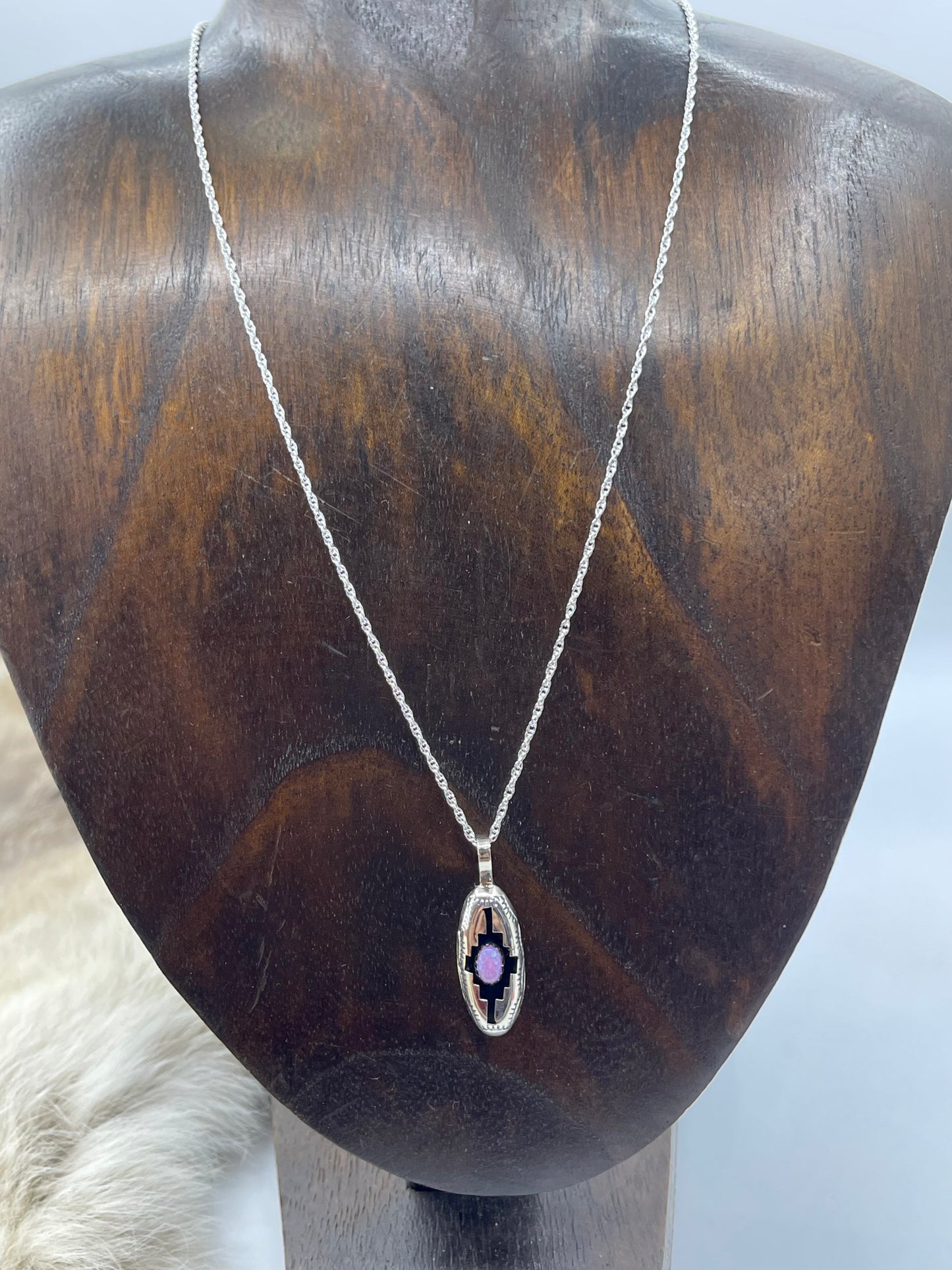 Pink Opal Shadow Box Pendant on 18" Chain by Felix Perry, Navajo