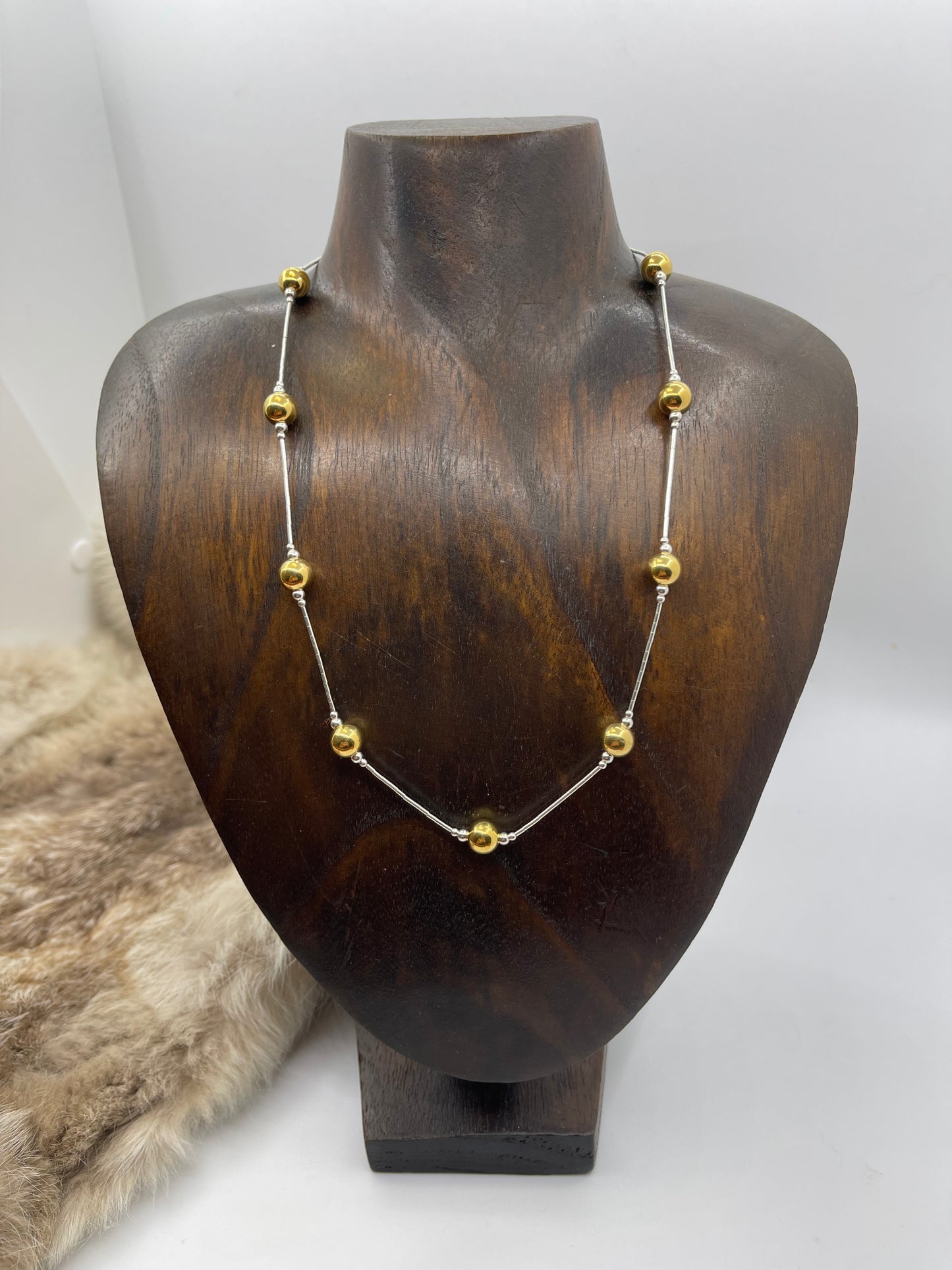 18" Liquid Silver & 8mm 14k Gold Filled Bead Necklace