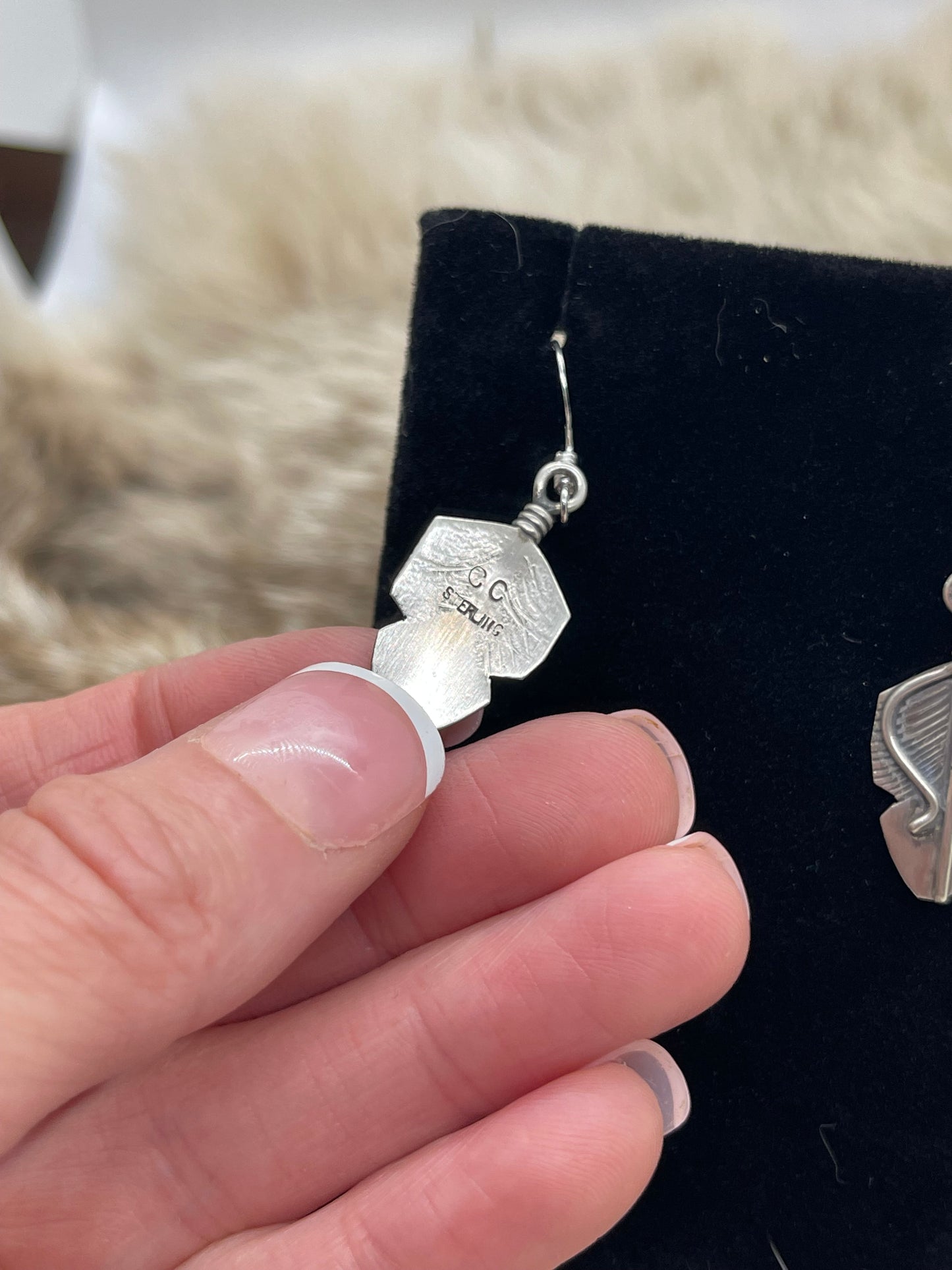Sterling Silver Handmade Feather Hook Earrings by Chris Charley, Navajo
