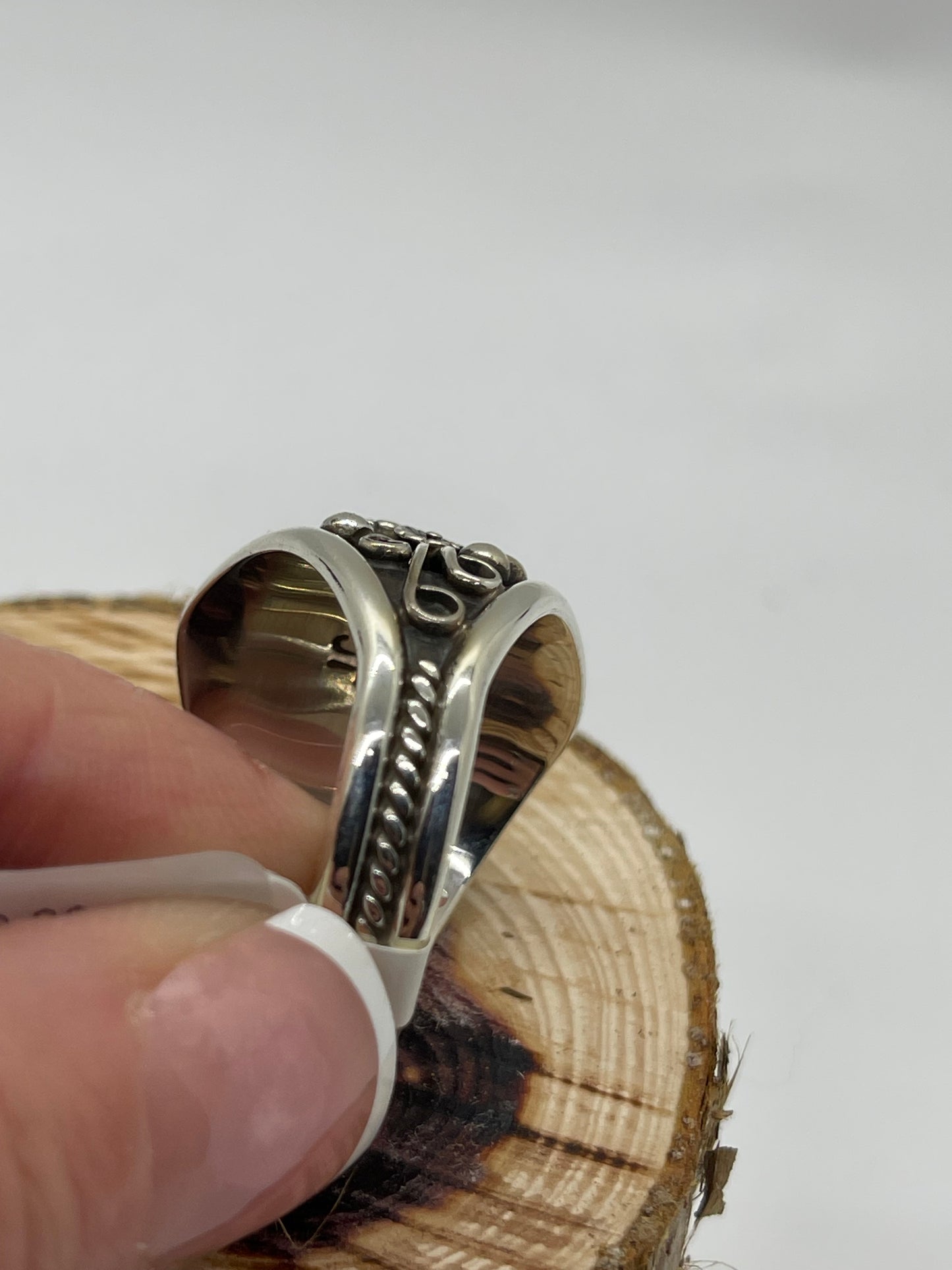 15.0 Turquoise and Silver Overlay Ring by Jennifer Cayaditto, Navajo