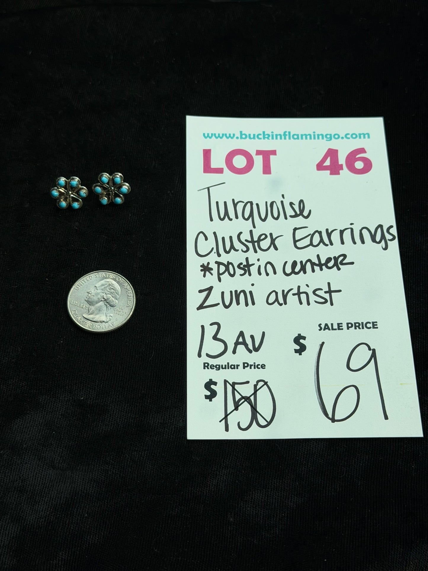 LOT 46 8/9 Turquoise Cluster Earrings Zuni Artist
